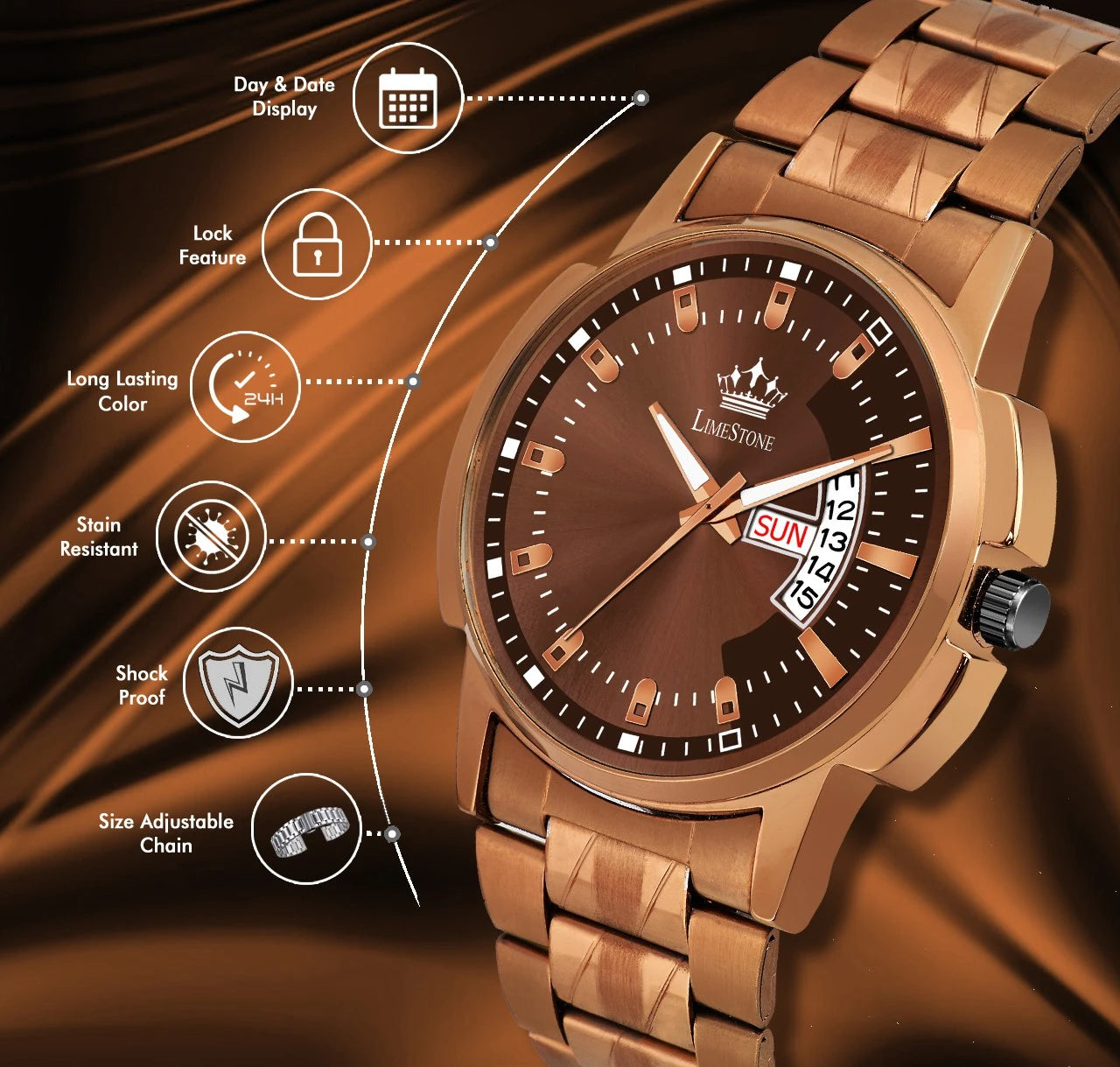 Day & Date Functioning Original Copper Plated HMTS Quartz Analog Watch - For Men LS3039