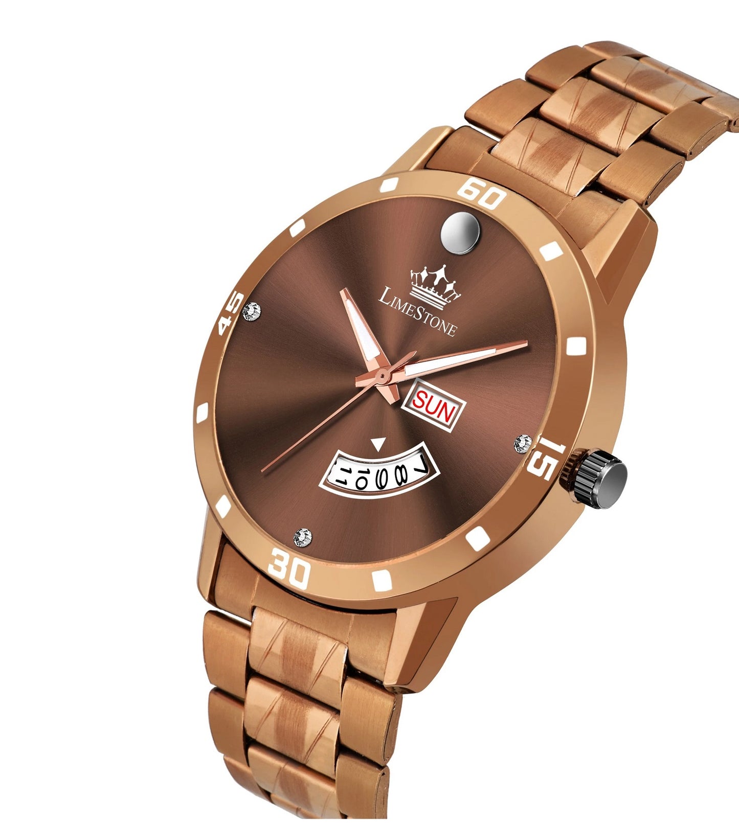 LIMESTONE HMTS Day & Date Functioning Original Copper Plated Brown Chain HMTS Quartz Analog Watch - For Men (LS3044)