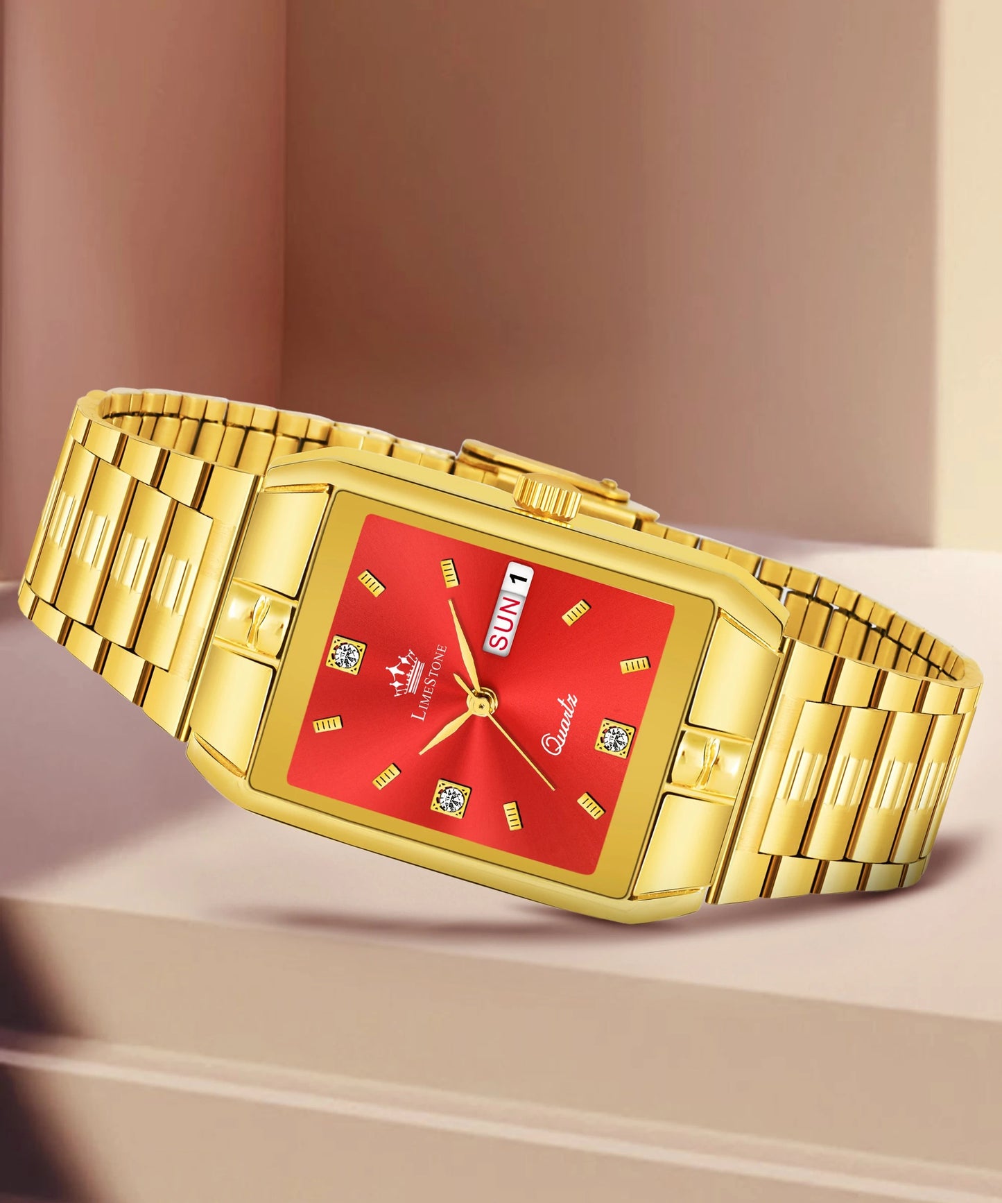 LIMESTONE Day & Date Functioning Original Gold Plated HMTS Quartz Analog Watch - For Men (LS3051)