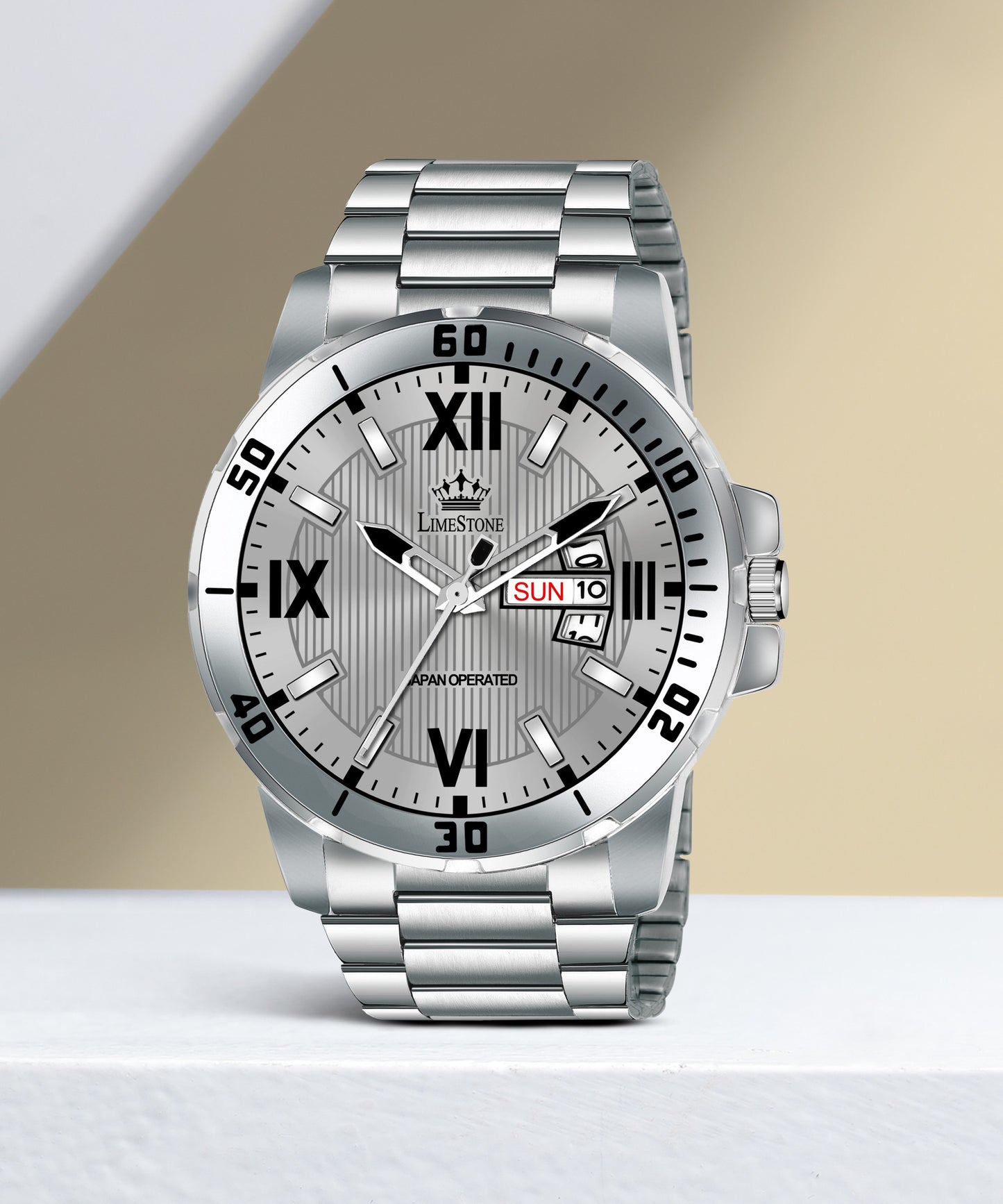 LIMESTONE Day and Date Functioning Steel Strap Adult Boys Quartz Analog Watch - For Men (LS3202)