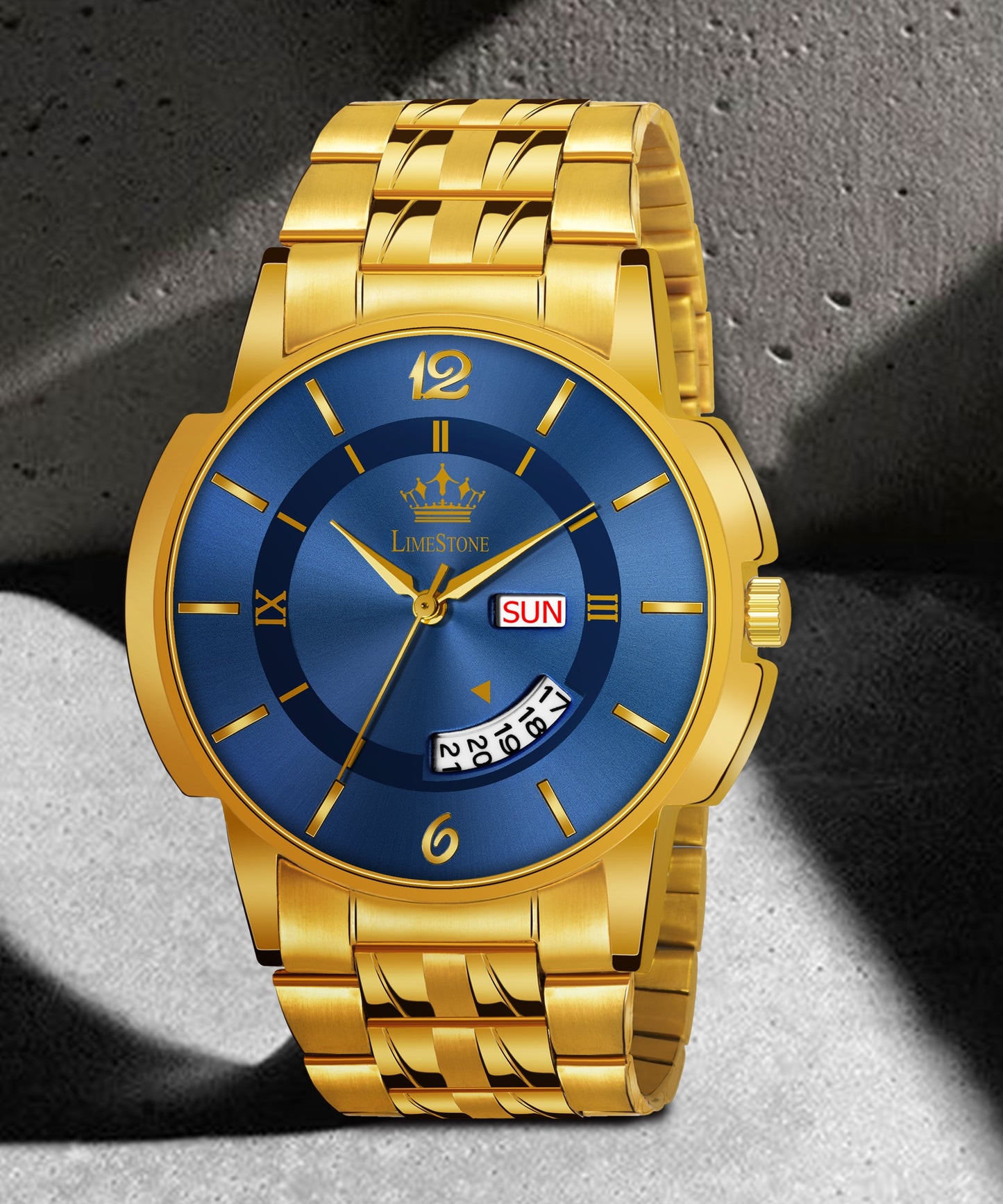 LIMESTONE Day & Date Functioning Original Gold Plated Adjustable Chain HMTS Quartz Analog Watch - For Men (LS3063)