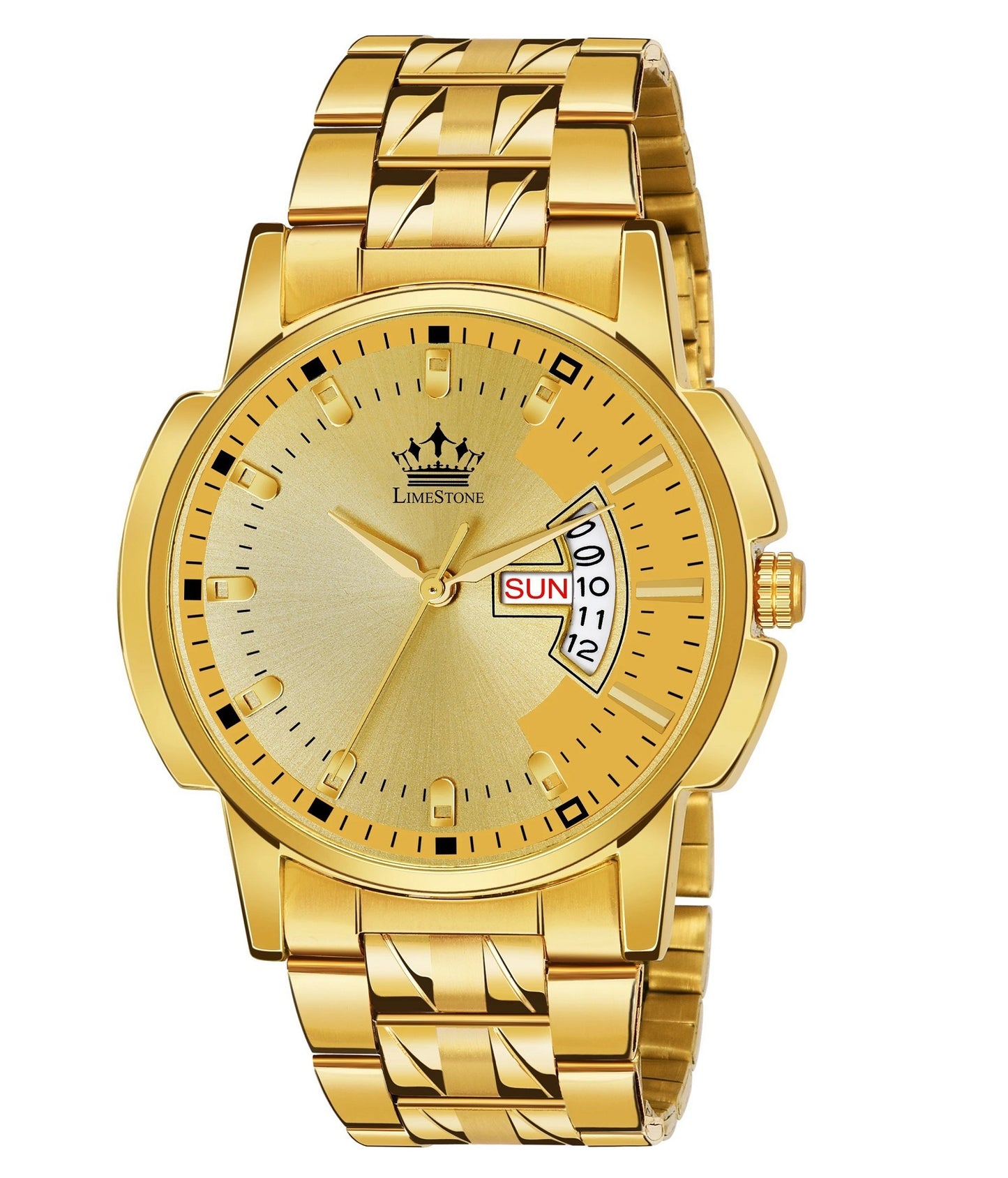 LIMESTONE Day & Date Original HMTS Gold Plated Adjsutable HMTS Bracelet Quartz Analog Watch - For Men (LS2890)