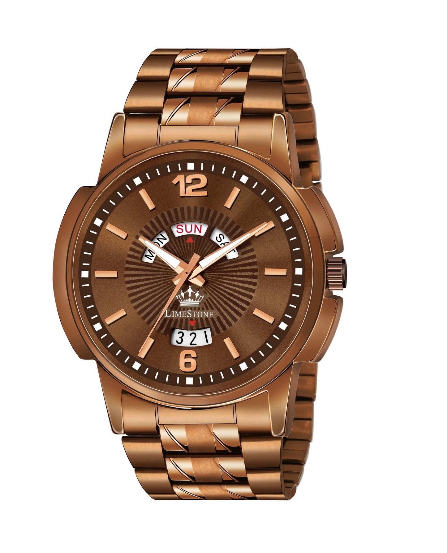 LIMESTONE Day & Date Functioning Original Copper Plated Brown Chain HMTS Quartz Analog Watch - For Men (LS3045)