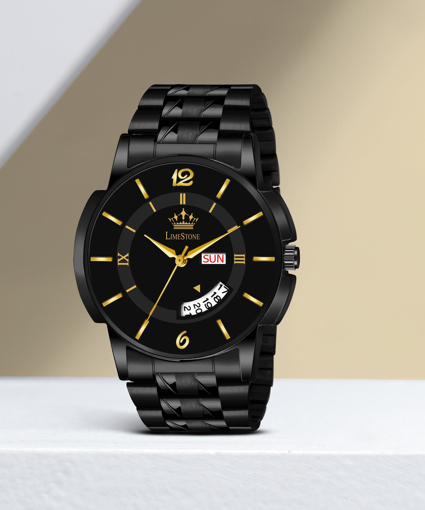 LIMESTONE All Black Day & Date Functioning Long Life Black Plated Chain HMTS Quartz Analog Watch - For Men (LS3078)