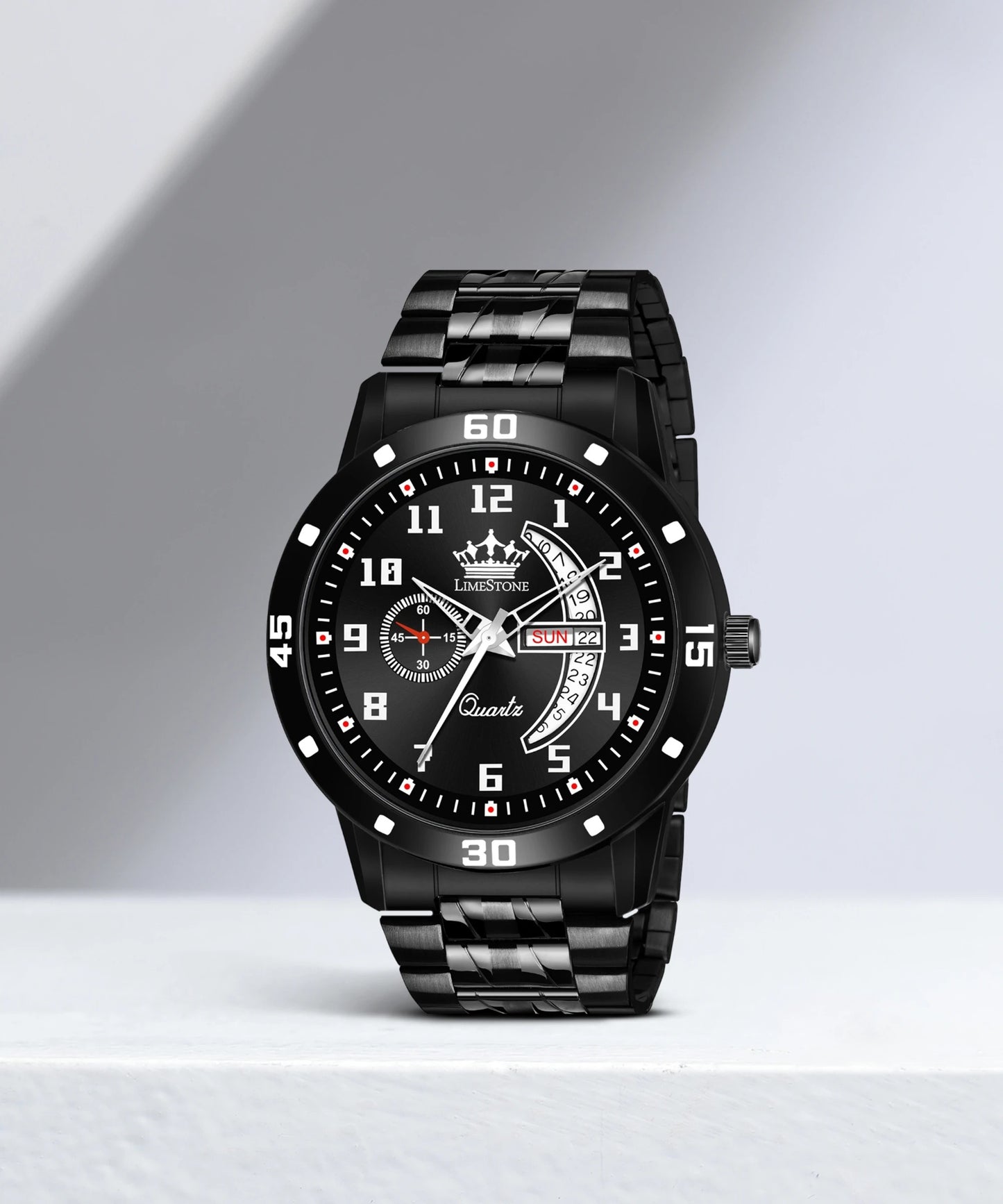 LIMESTONE All Black Day & Date Functioning Long Life Black Plated Chain HMTS Quartz Analog Watch - For Men (LS3049)