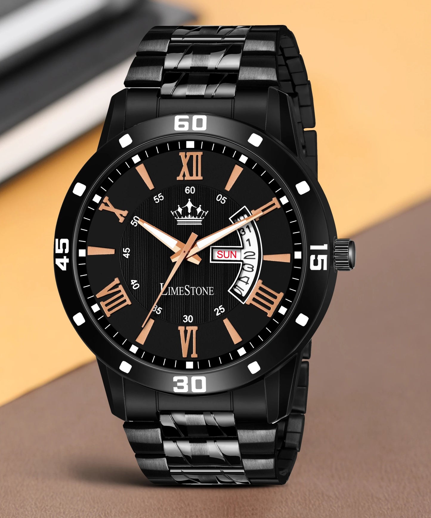 LIMESTONE All Black Day & Date Functioning Long Life Black Plated Chain HMTS Quartz Analog Watch - For Men (LS3048)