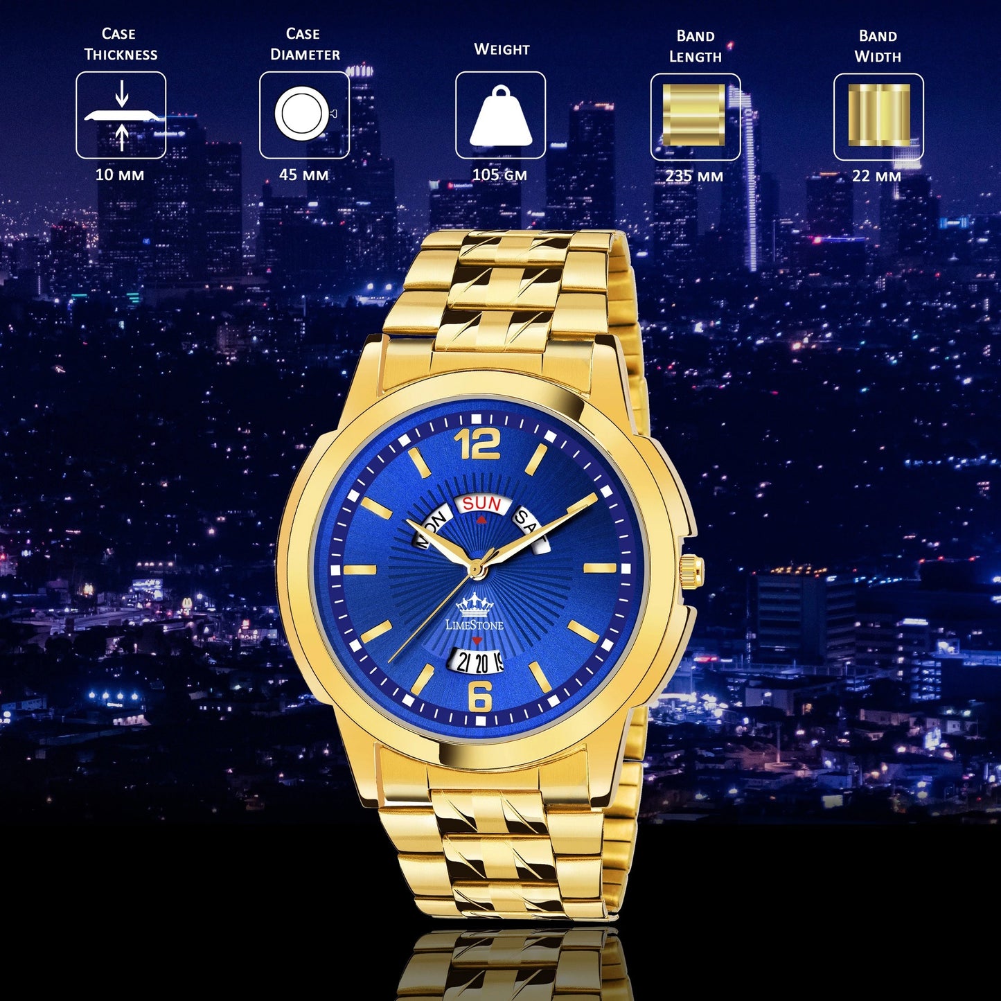 LIMESTONE Day & Date Original Gold Plated HMTS Quartz Analog Watch - For Men (LS2813)