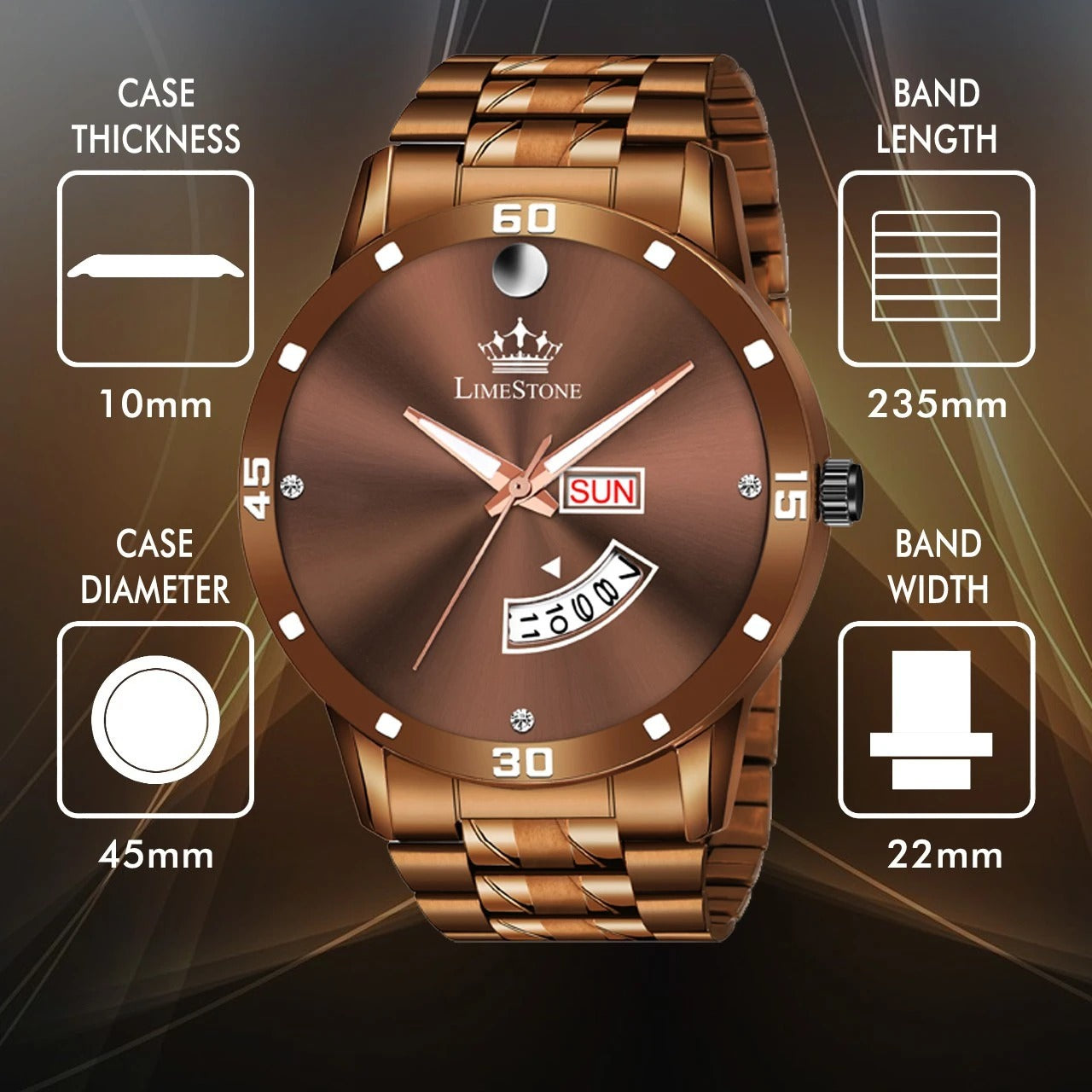 LIMESTONE HMTS Day & Date Functioning Original Copper Plated Brown Chain HMTS Quartz Analog Watch - For Men (LS3044)