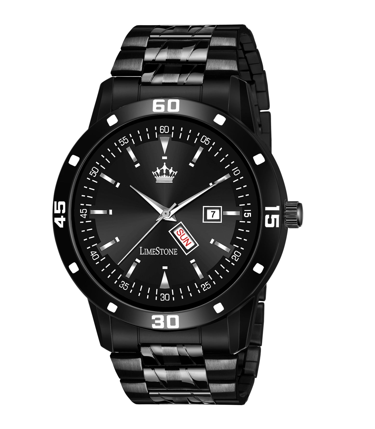 LIMESTONE All Black Day & Date Functioning Long Life Black Plated Chain HMTS Quartz Analog Watch - For Men (LS3050)
