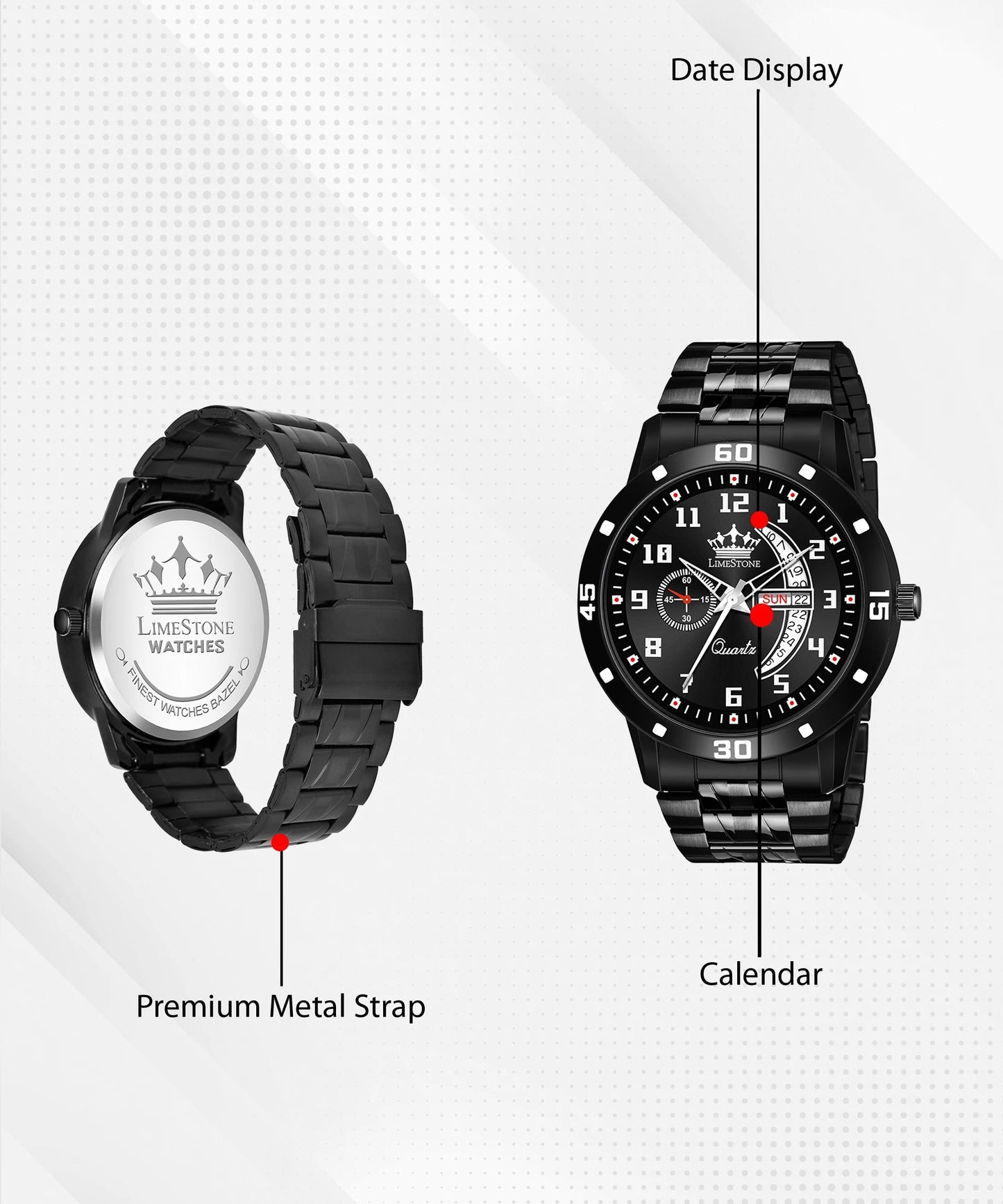 LIMESTONE All Black Day & Date Functioning Long Life Black Plated Chain HMTS Quartz Analog Watch - For Men (LS3049)