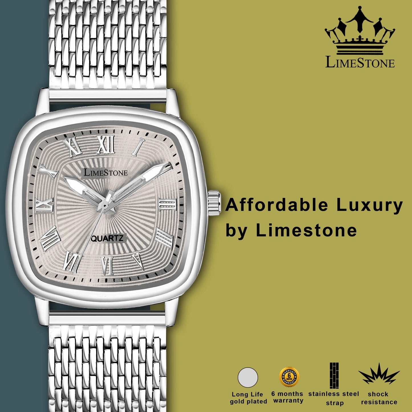 LIMESTONE Classic Series Mesh Chain Stainless Steel Square Quartz Analog Watch - For Men (LS3297)
