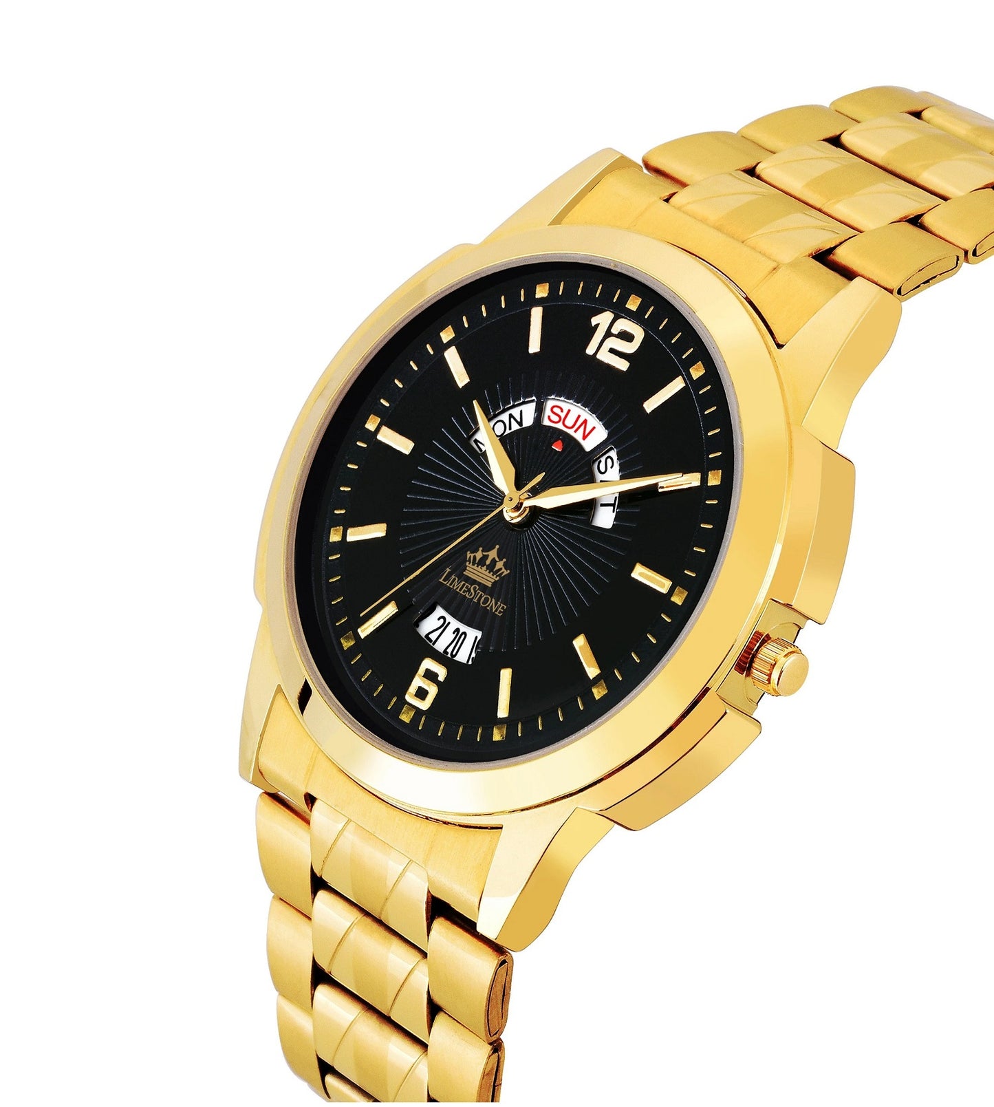 LIMESTONE Day & Date Original Gold Plated HMTS Quartz Analog Watch - For Men (LS2812)