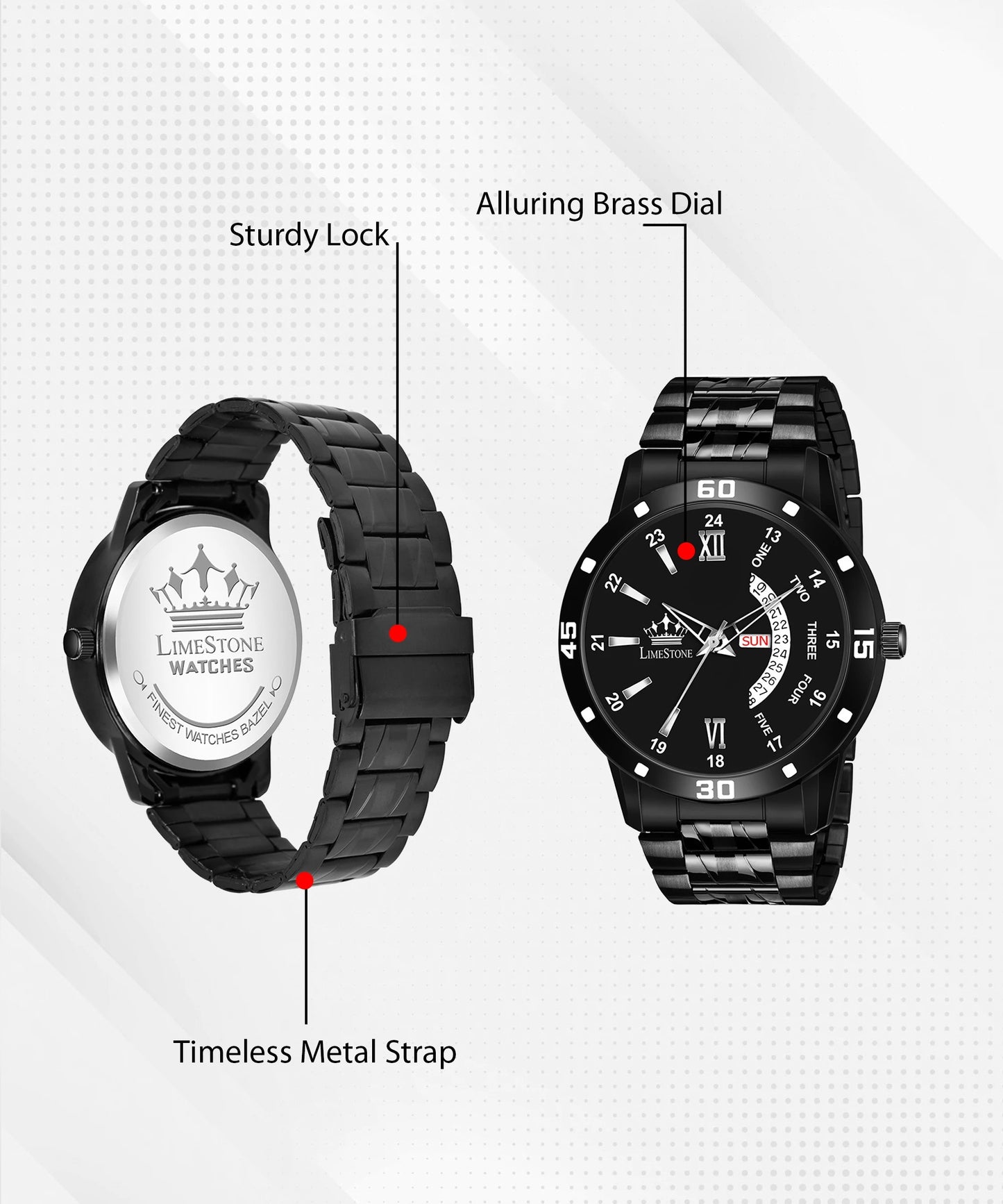 LIMESTONE All Black Day & Date Functioning Long Life Black Plated Chain HMTS Quartz Analog Watch - For Men (LS3046)