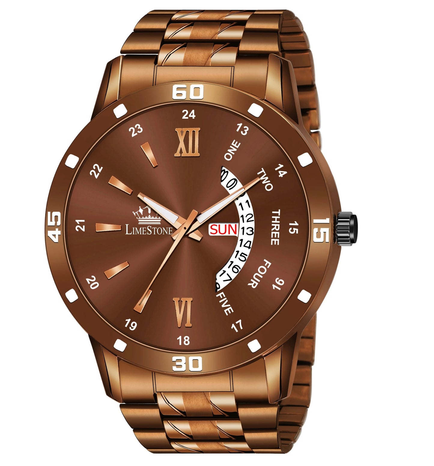 LIMESTONE Day & Date Functioning Original Copper Plated Brown Chain HMTS Quartz Analog Watch - For Men (LS3040)