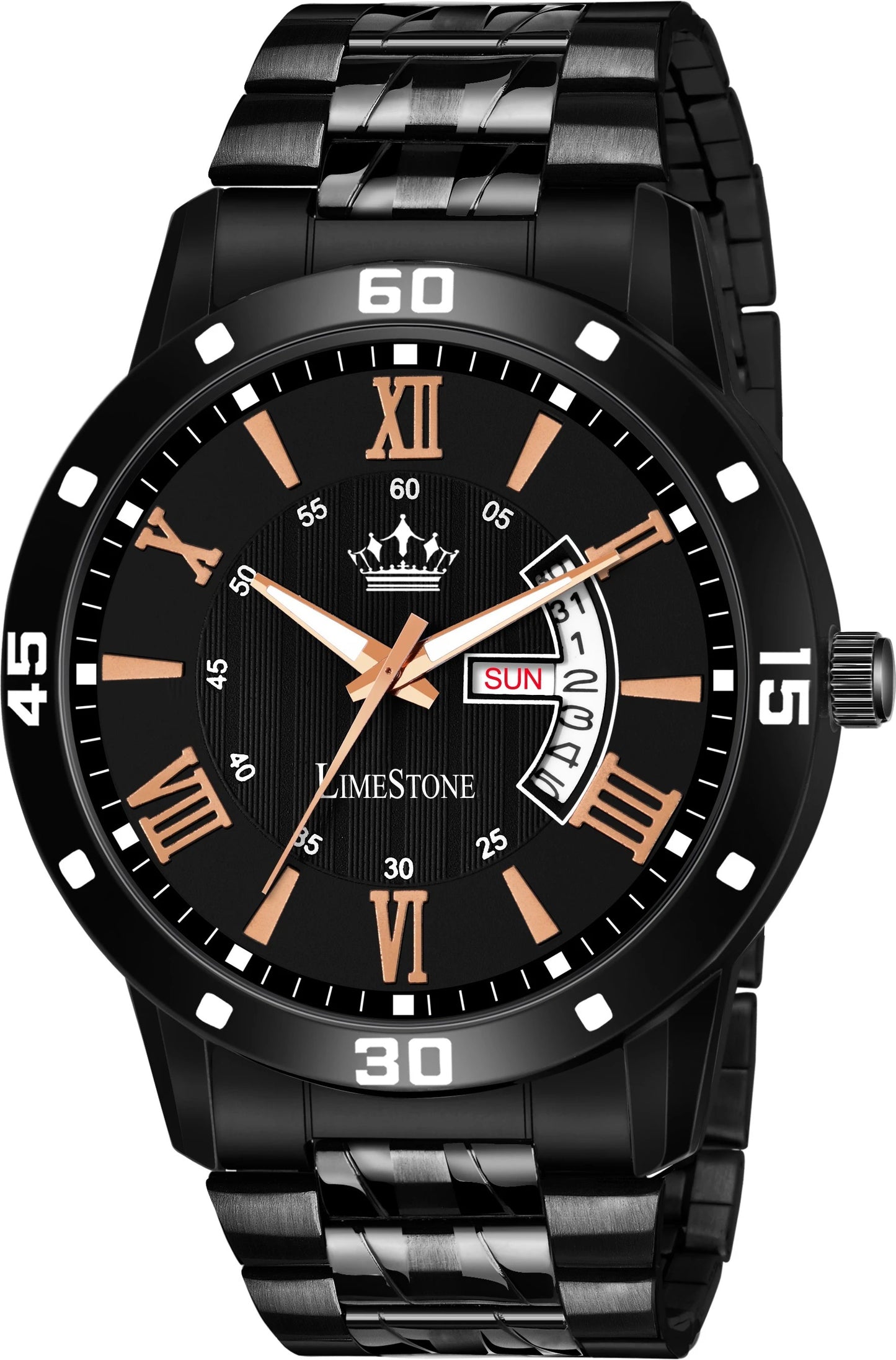 LIMESTONE All Black Day & Date Functioning Long Life Black Plated Chain HMTS Quartz Analog Watch - For Men (LS3048)