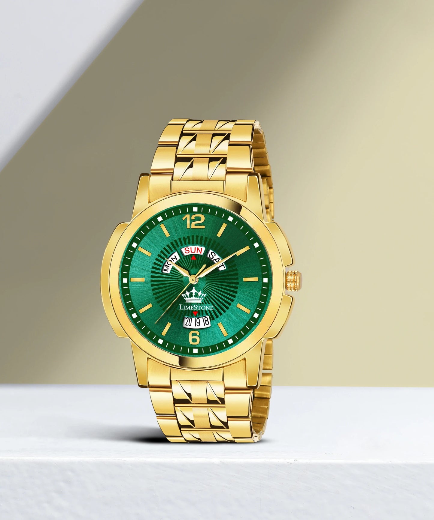 LIMESTONE Day & Date Original Gold Plated HMTS Quartz Analog Watch - For Men (LS2911)