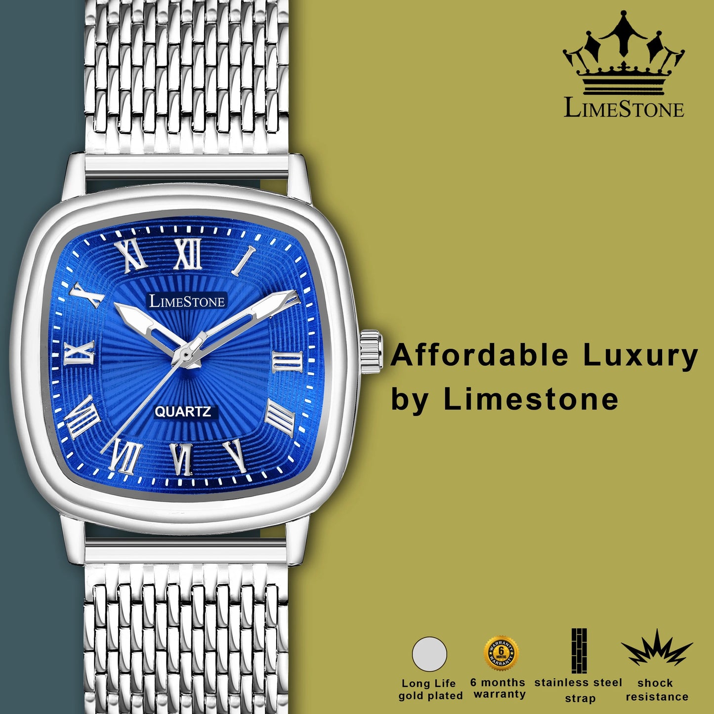 LIMESTONE Classic Series Mesh Chain Stainless Steel Square Quartz Analog Watch - For Men (LS3296)