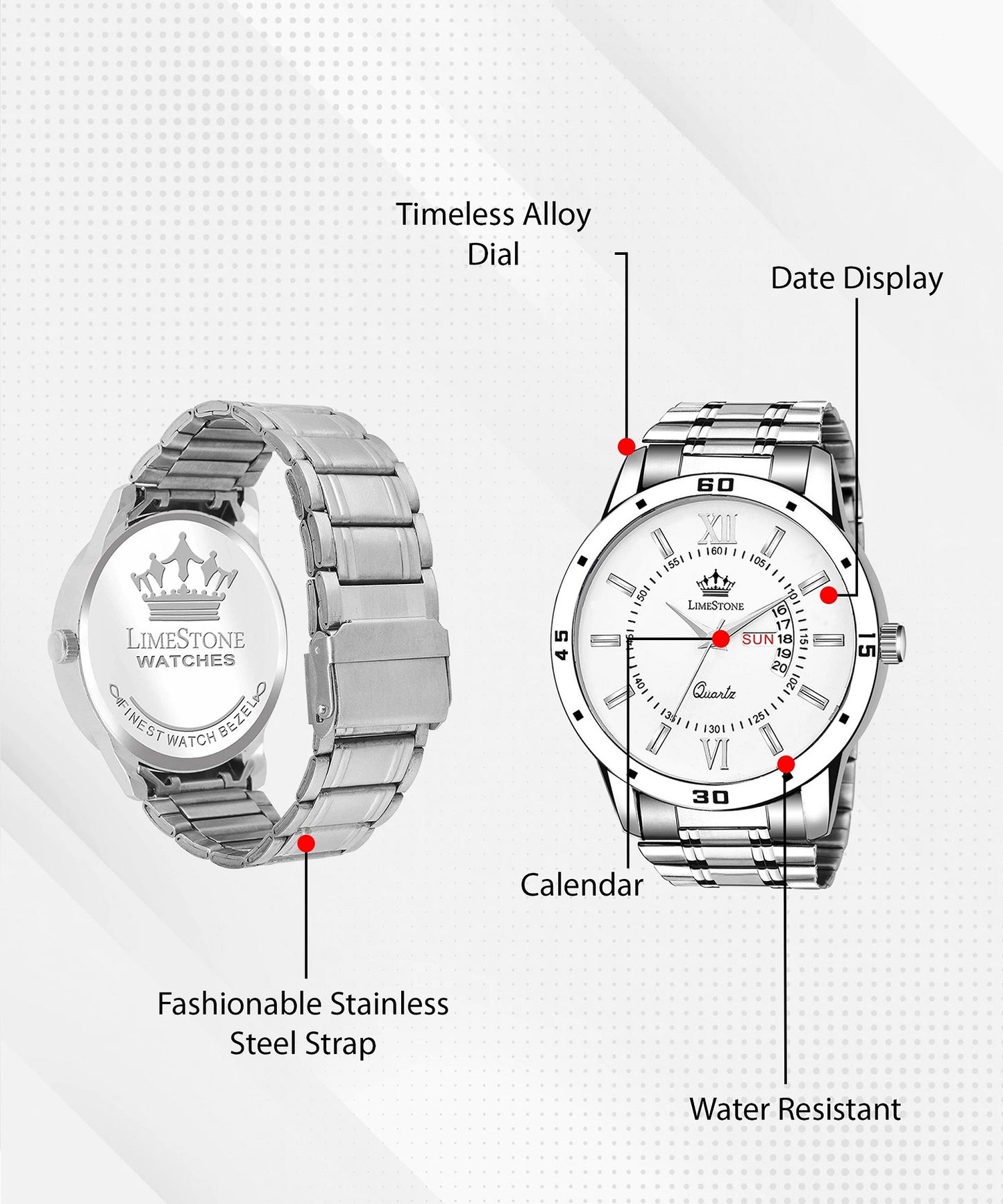 LIMESTONE Day and Date Function Steel Strap Quartz Analog Watch - For Men (LS2856)