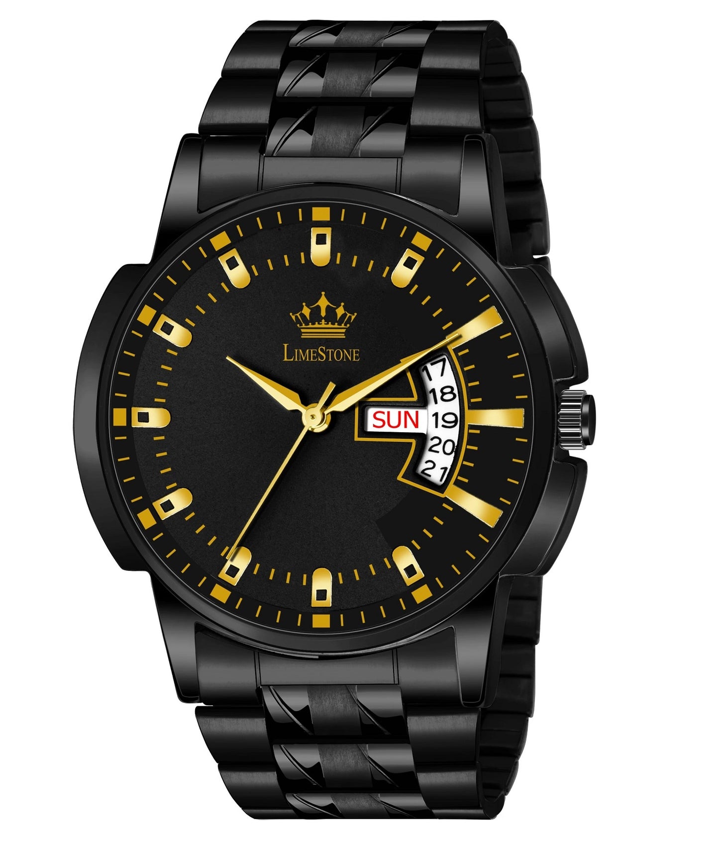 LIMESTONE All Black Day & Date Functioning Long Life Black Plated Chain HMTS Quartz Analog Watch - For Men (LS3059)