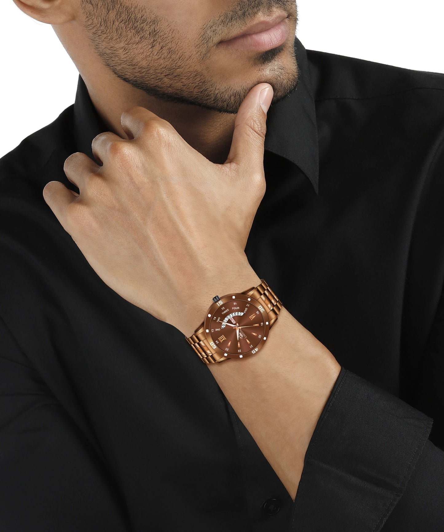 LIMESTONE Day & Date Functioning Original Copper Plated Brown Chain HMTS Quartz Analog Watch - For Men (LS3040)