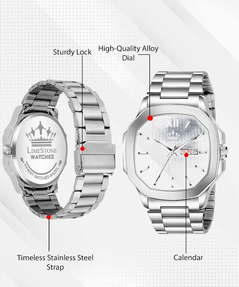 LIMESTONE OTUS Limited Day and Date Functioning Series Square Dial Blue Boys Watch with Quartz Mechanism Analog Watch - For Men (LS3026)