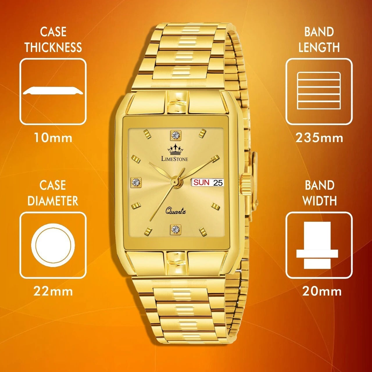 LIMESTONE Day & Date Functioning Original Gold Plated HMTS Quartz Analog Watch - For Men (LS3030)