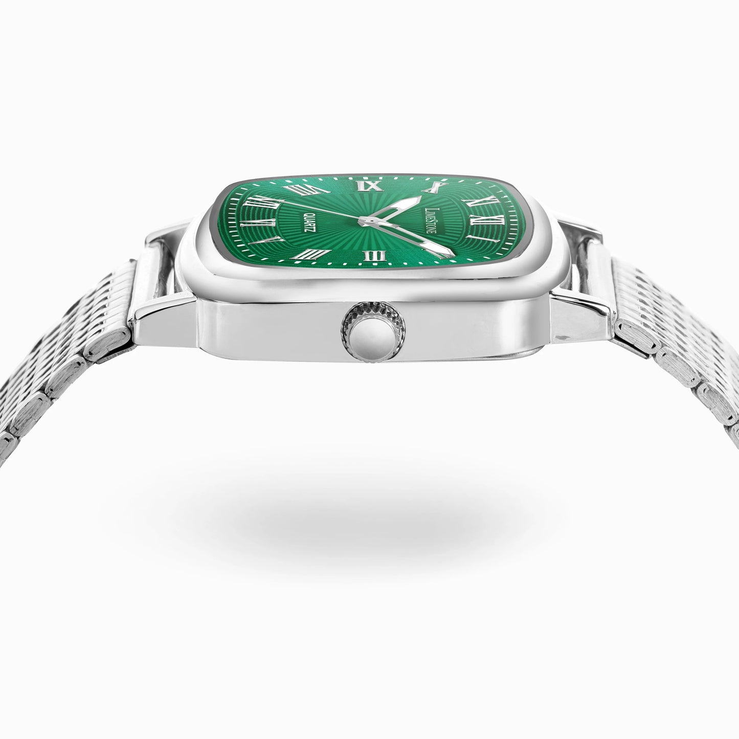 LIMESTONE Mesh Chain Stainless Steel Square Green Roman Quartz Analog Watch - For Men (LS3298)
