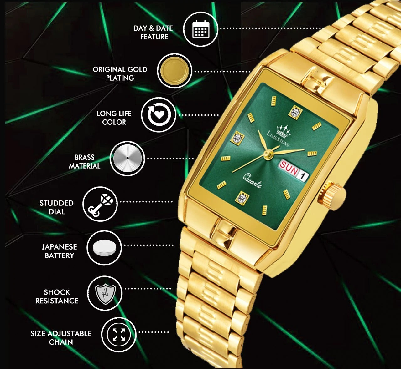 LIMESTONE Day & Date Functioning Original Gold Plated HMTS Quartz Analog Watch - For Men (LS3053)
