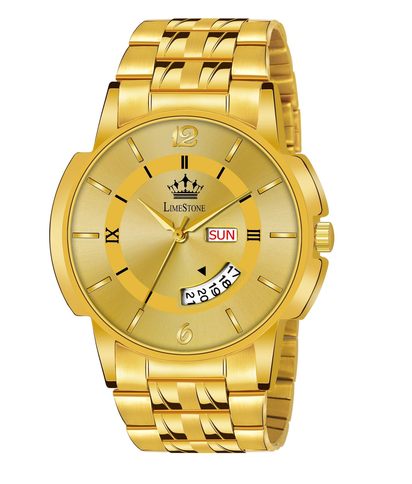LIMESTONE Day & Date Original HMTS Gold Plated Adjsutable HMTS Bracelet Quartz Analog Watch - For Men (LS3062)