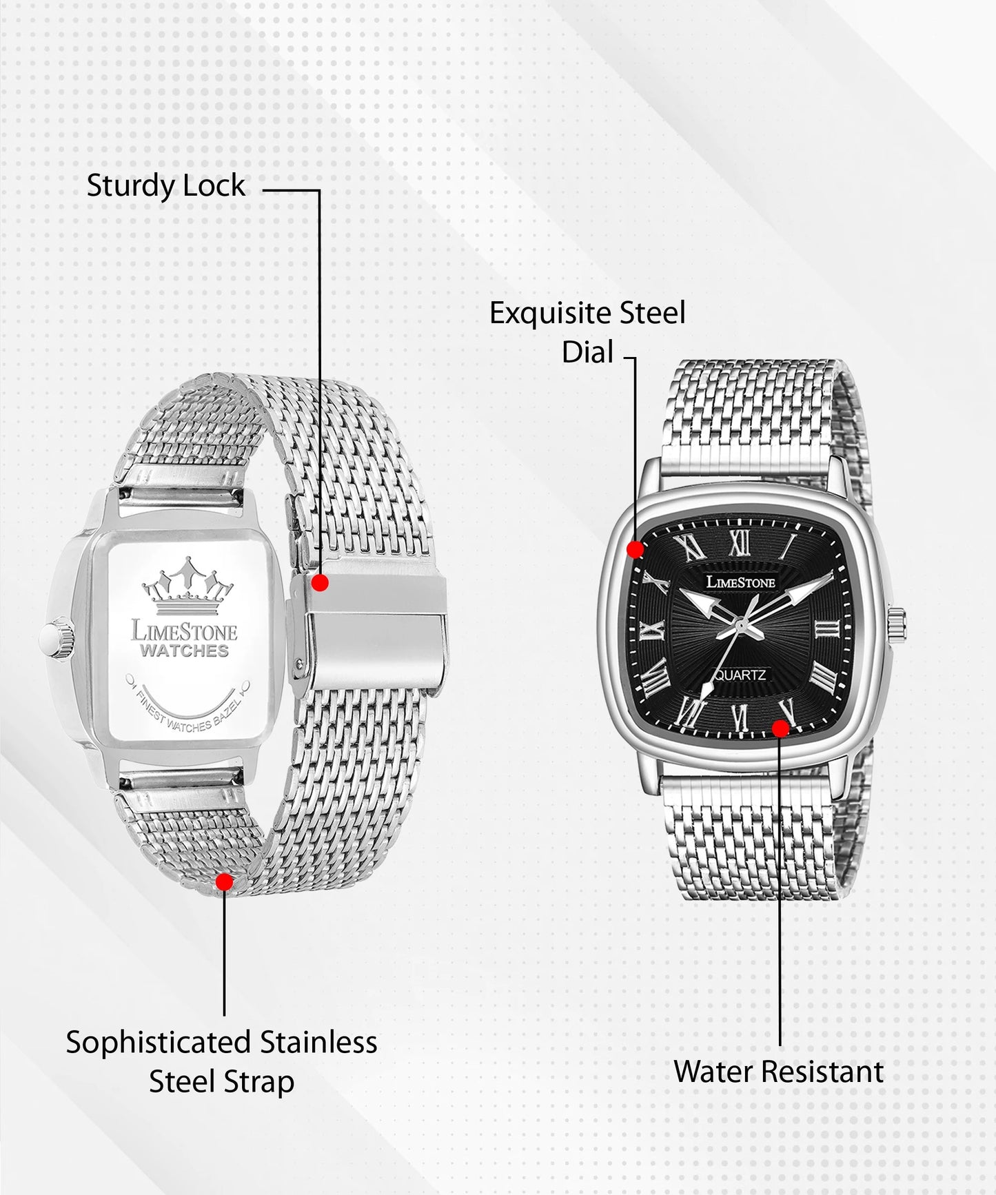 LIMESTONE CLASSIC Classic Series Mesh Chain Stainless Steel Square Quartz Analog Watch - For Men (LS3258)