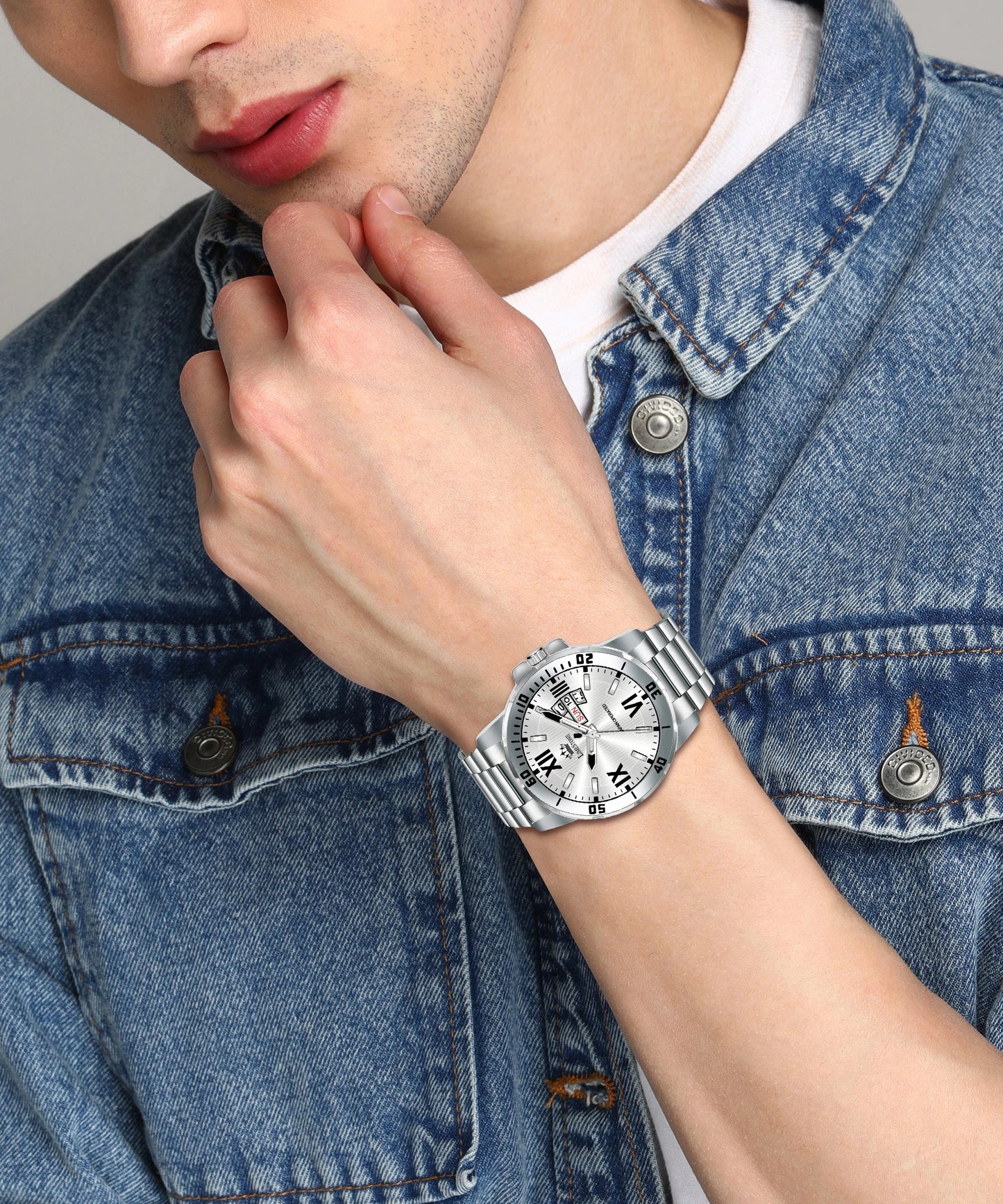LIMESTONE Day and Date Functioning Steel Strap Adult Boys Quartz Analog Watch - For Men (LS3203)