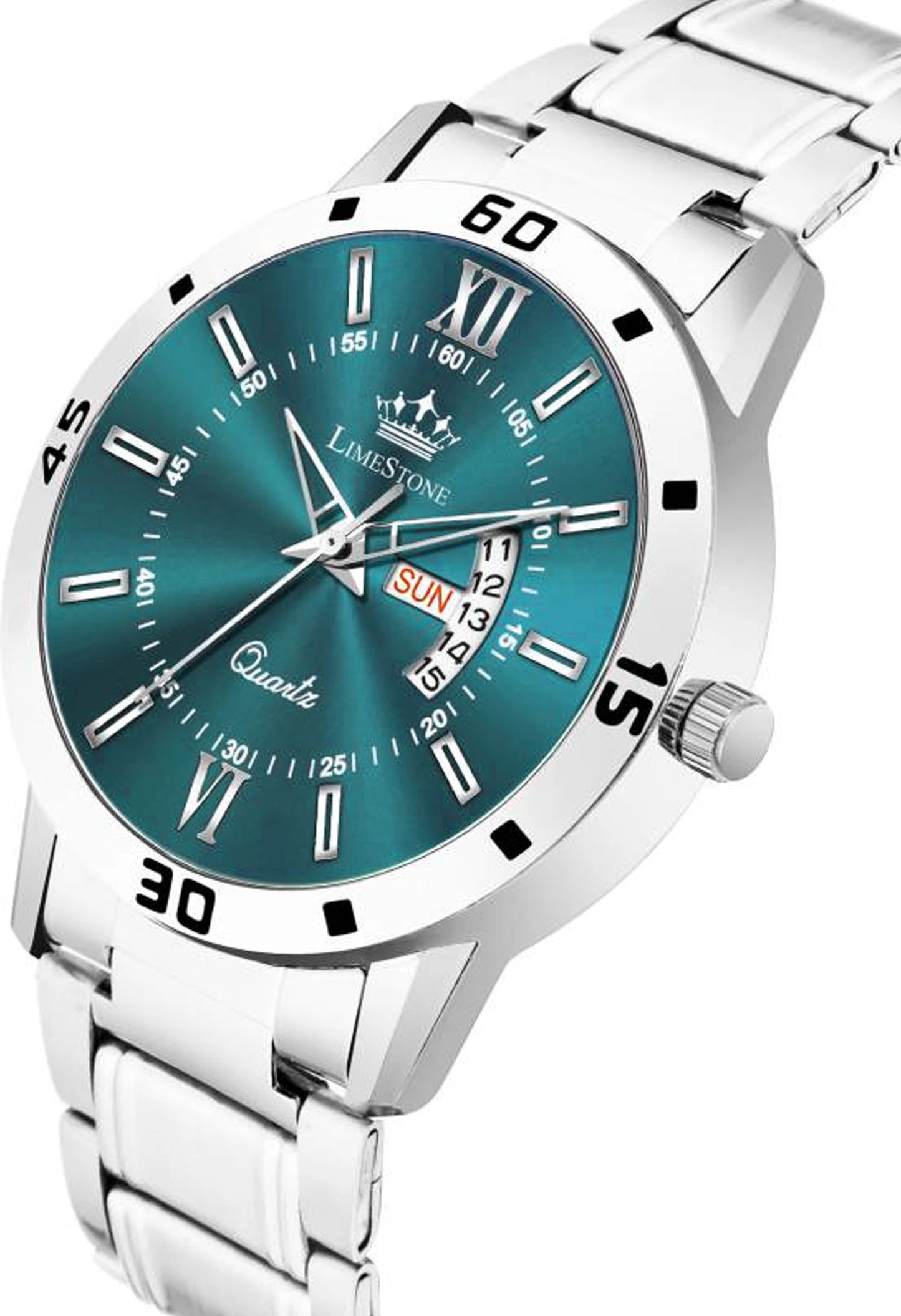 LIMESTONE Day and Date Functioning Olive Green Dial Metal Strap Quartz Water Resistant Analog Watch - For Men (LS3225)
