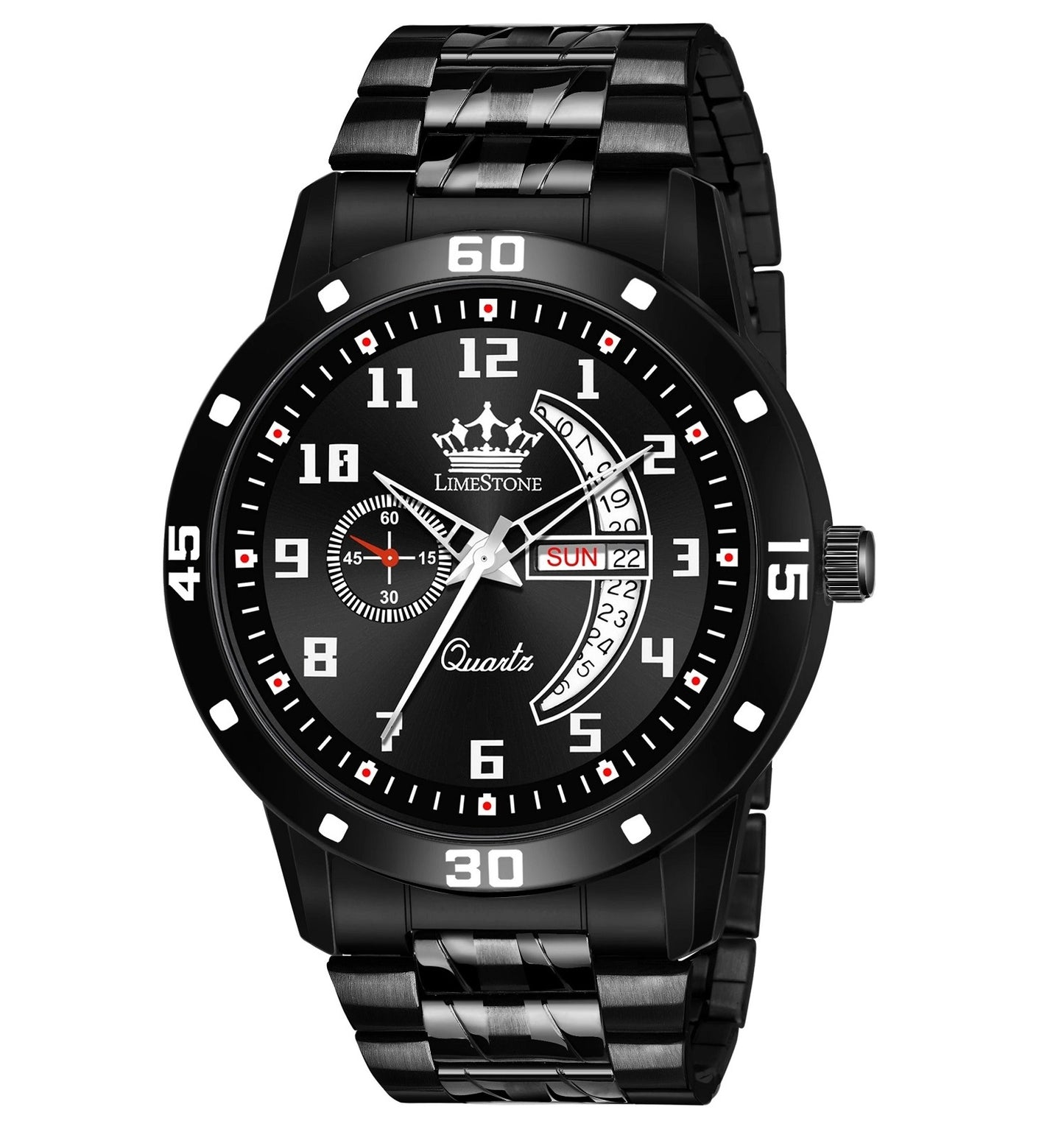 LIMESTONE All Black Day & Date Functioning Long Life Black Plated Chain HMTS Quartz Analog Watch - For Men (LS3049)