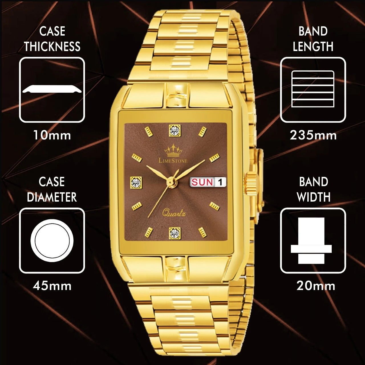 LIMESTONE Day & Date Functioning Original Gold Plated HMTS Quartz Analog Watch - For Men (LS3056)