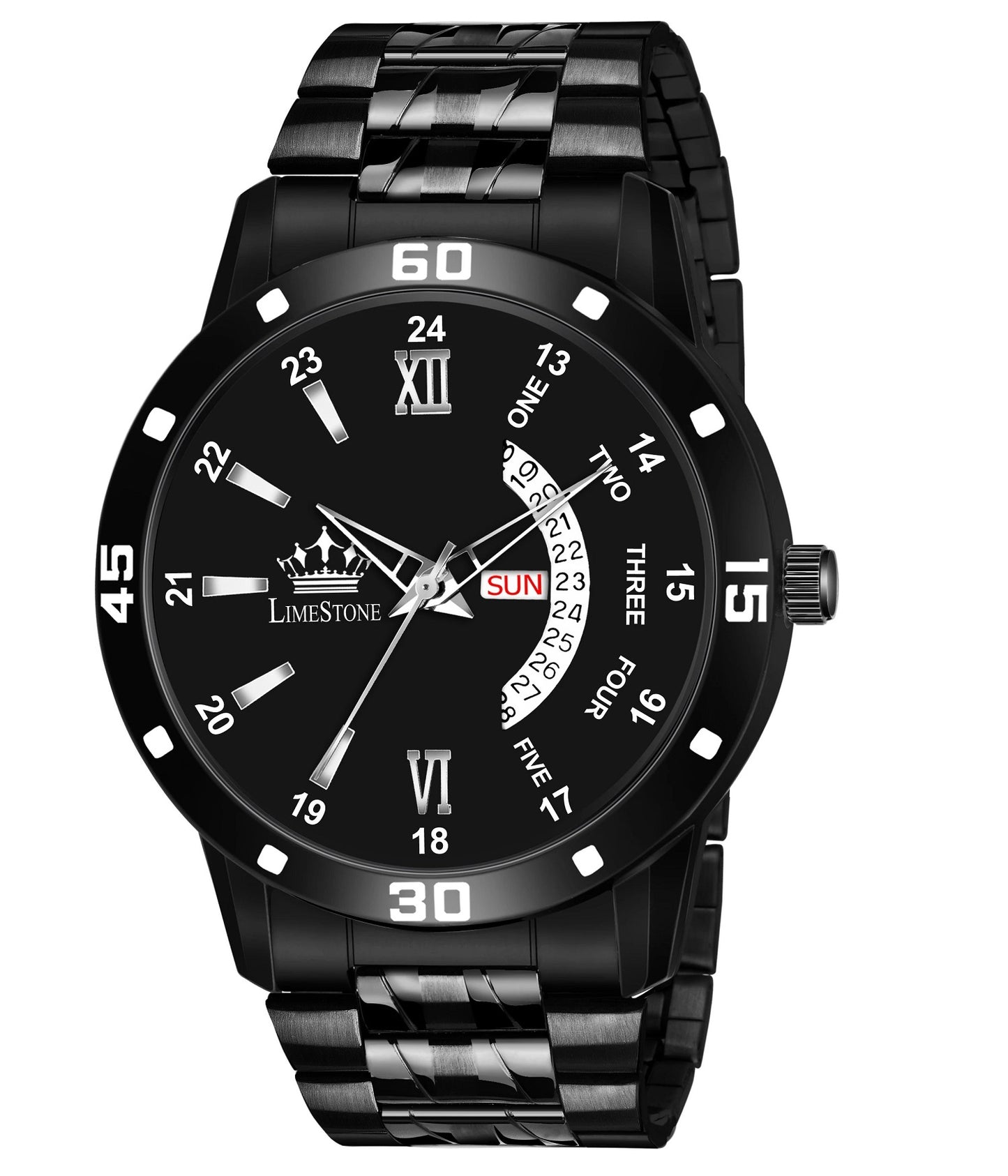 LIMESTONE All Black Day & Date Functioning Long Life Black Plated Chain HMTS Quartz Analog Watch - For Men (LS3046)