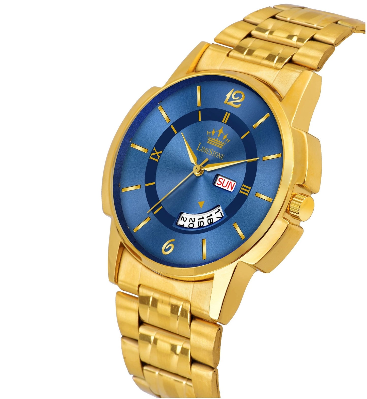 LIMESTONE Day & Date Functioning Original Gold Plated Adjustable Chain HMTS Quartz Analog Watch - For Men (LS3063)