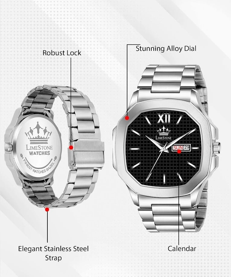 LIMESTONE OTUS Limited Day and Date Functioning Series Square Dial Boys Watch with Quartz Mevhanism Analog Watch - For Men (LS3027)