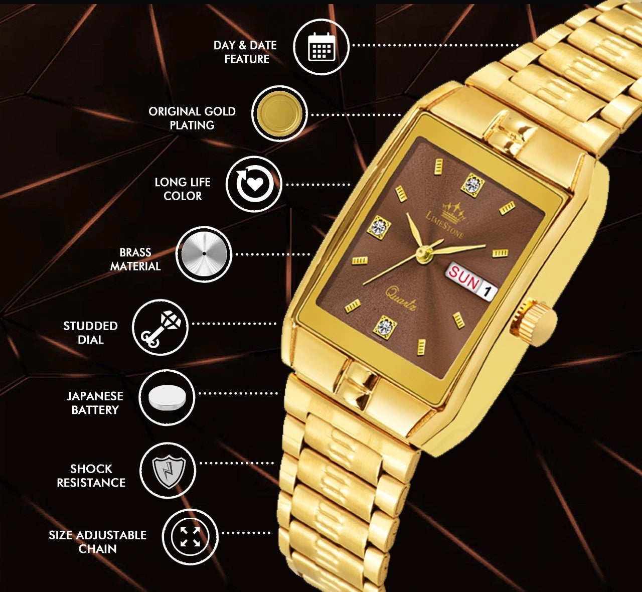 LIMESTONE Day & Date Functioning Original Gold Plated HMTS Quartz Analog Watch - For Men (LS3056)