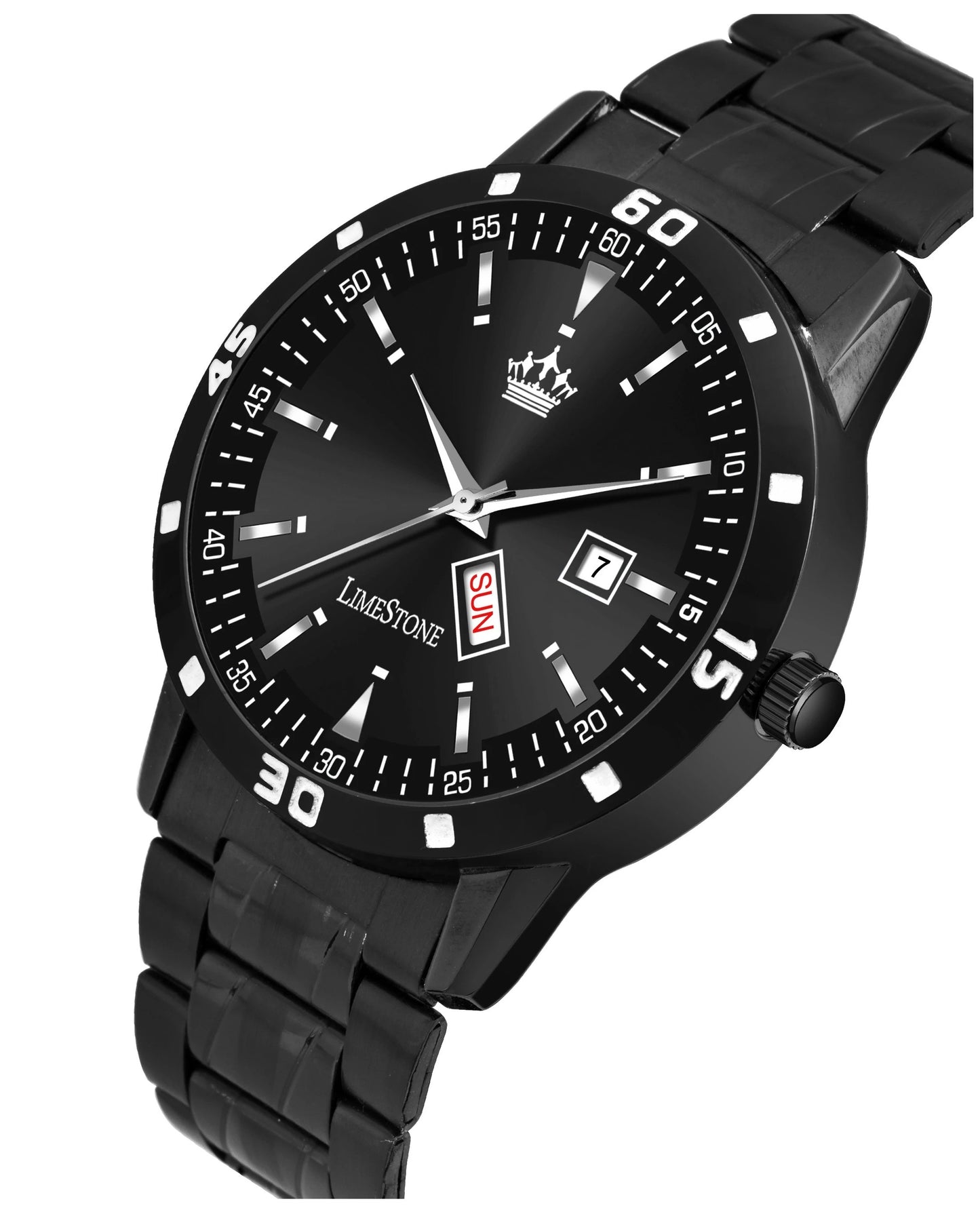 LIMESTONE All Black Day & Date Functioning Long Life Black Plated Chain HMTS Quartz Analog Watch - For Men (LS3050)