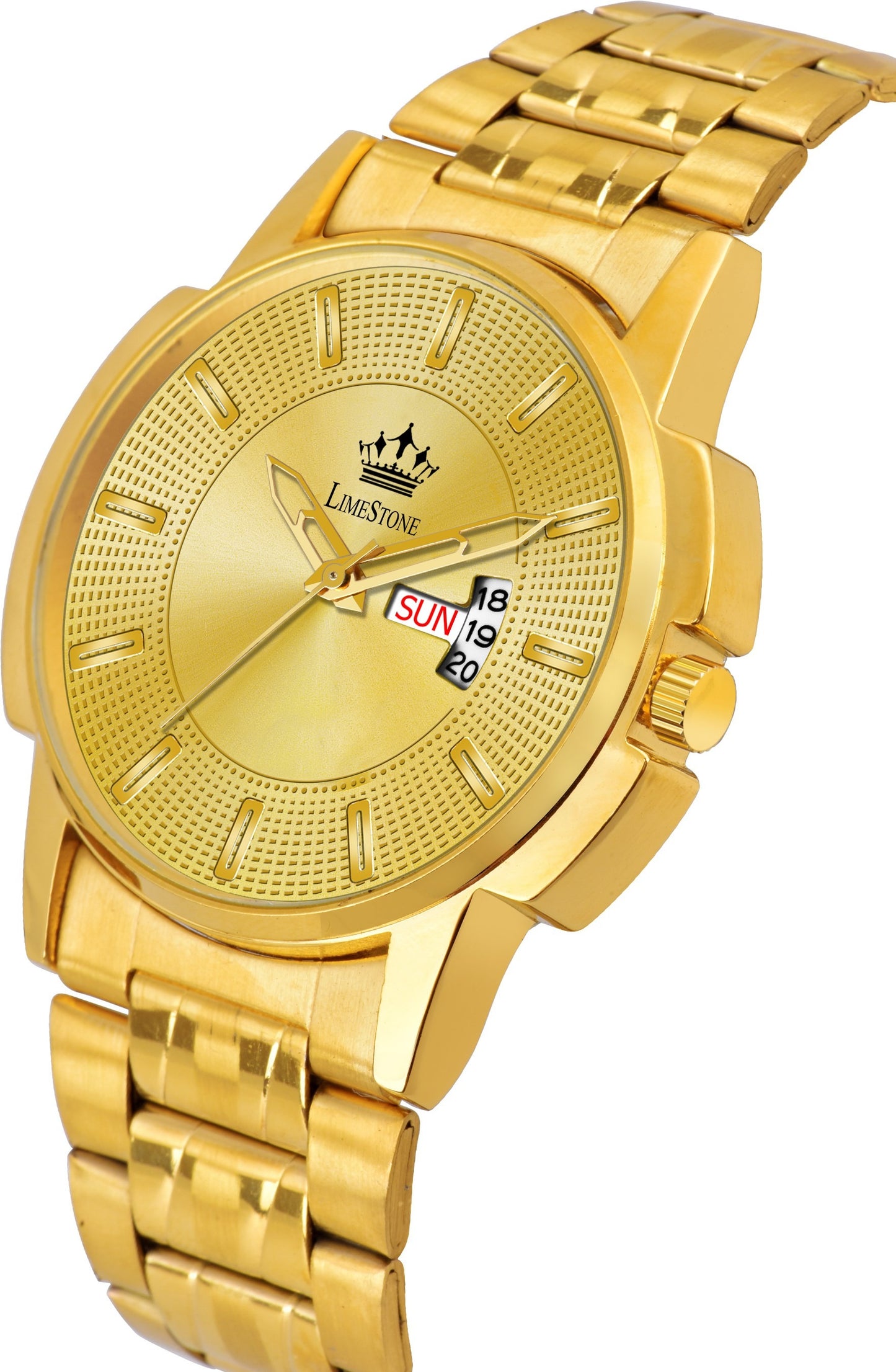 LIMESTONE Day & Date Original HMTS Gold Plated Adjustable HMTS Bracelet Quartz Analog Watch - For Men (LS3061)