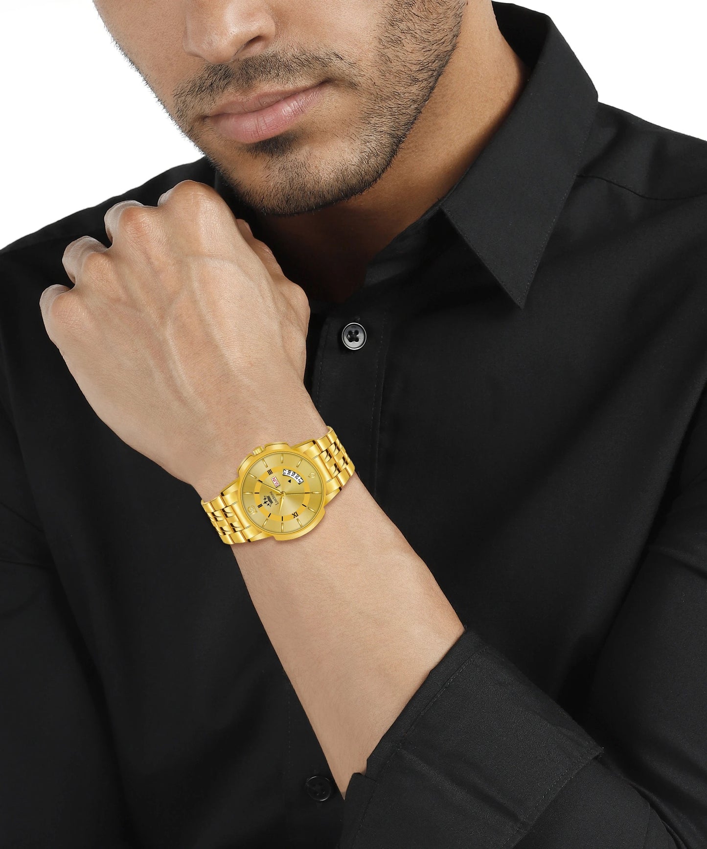 LIMESTONE Day & Date Original HMTS Gold Plated Adjsutable HMTS Bracelet Quartz Analog Watch - For Men (LS3062)