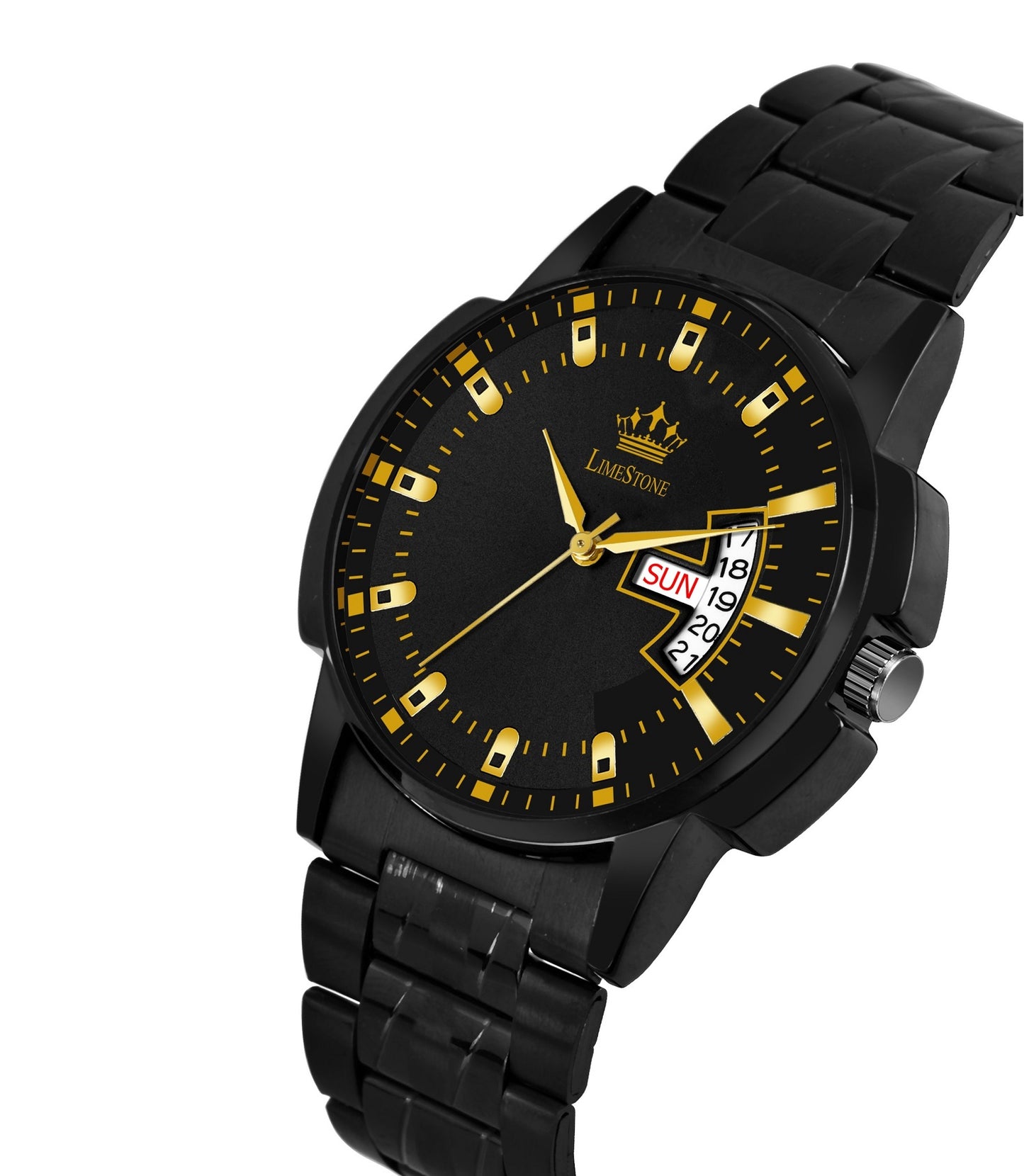 LIMESTONE All Black Day & Date Functioning Long Life Black Plated Chain HMTS Quartz Analog Watch - For Men (LS3059)