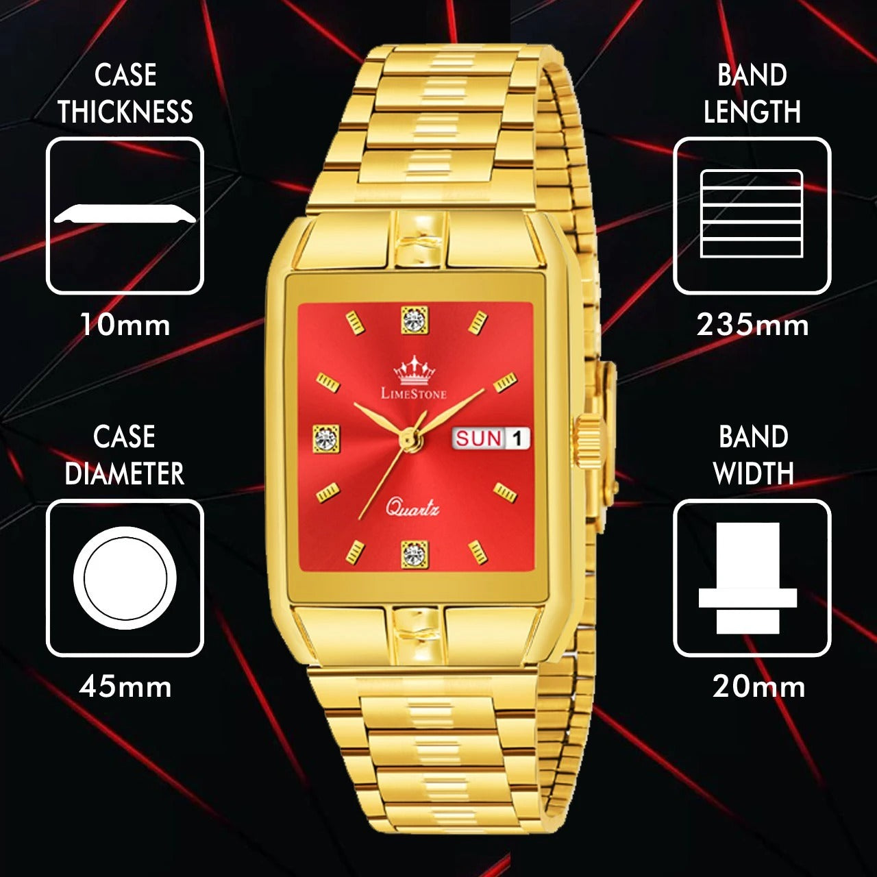 LIMESTONE Day & Date Functioning Original Gold Plated HMTS Quartz Analog Watch - For Men (LS3051)