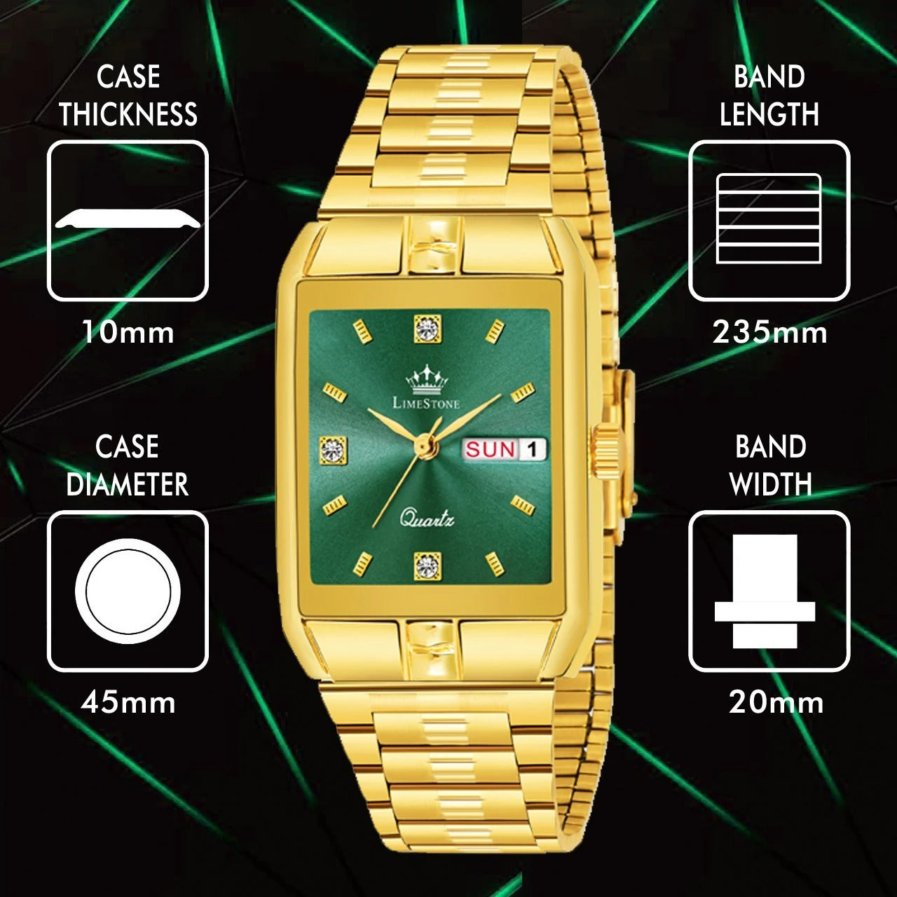 LIMESTONE Day & Date Functioning Original Gold Plated HMTS Quartz Analog Watch - For Men (LS3053)