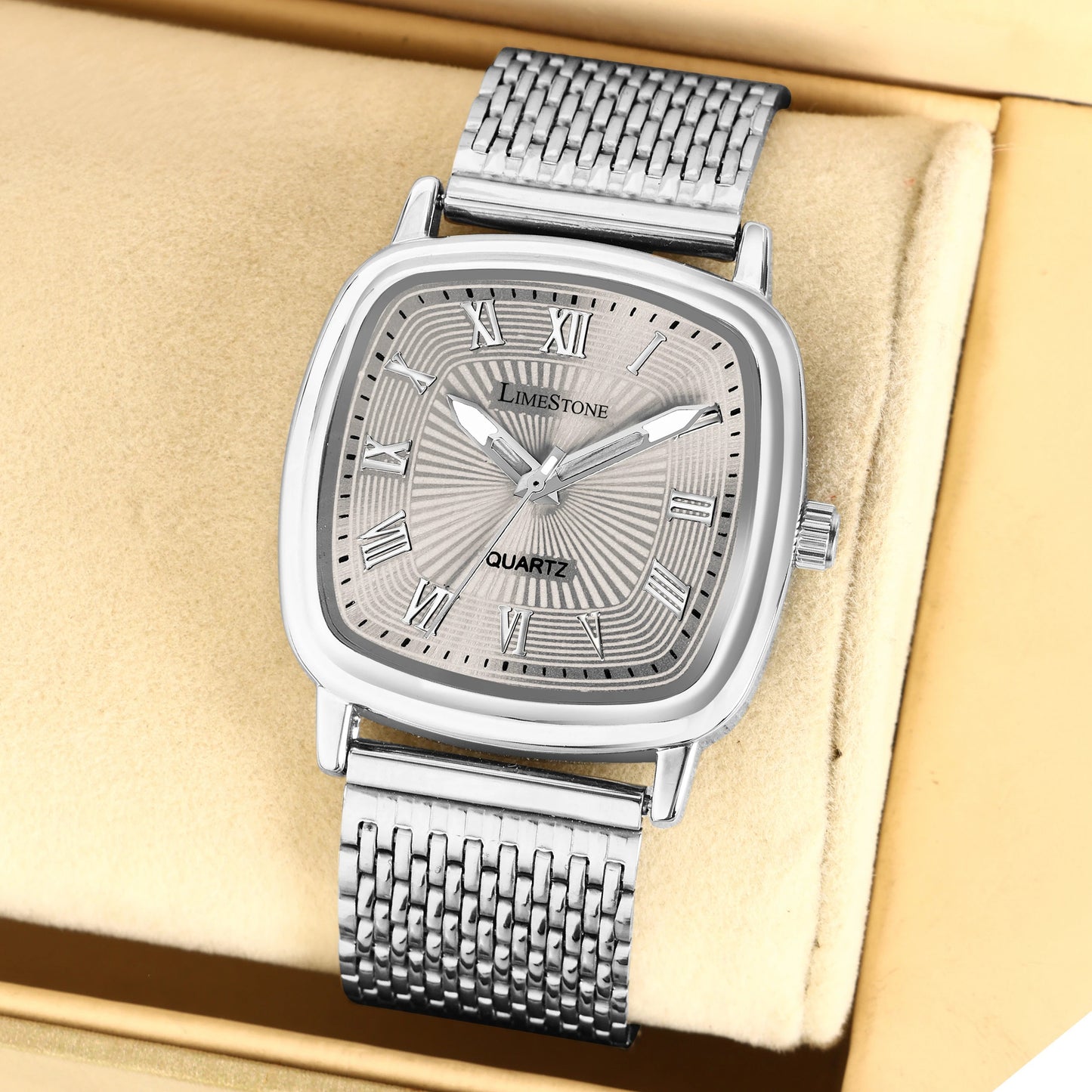 LIMESTONE Classic Series Mesh Chain Stainless Steel Square Quartz Analog Watch - For Men (LS3297)