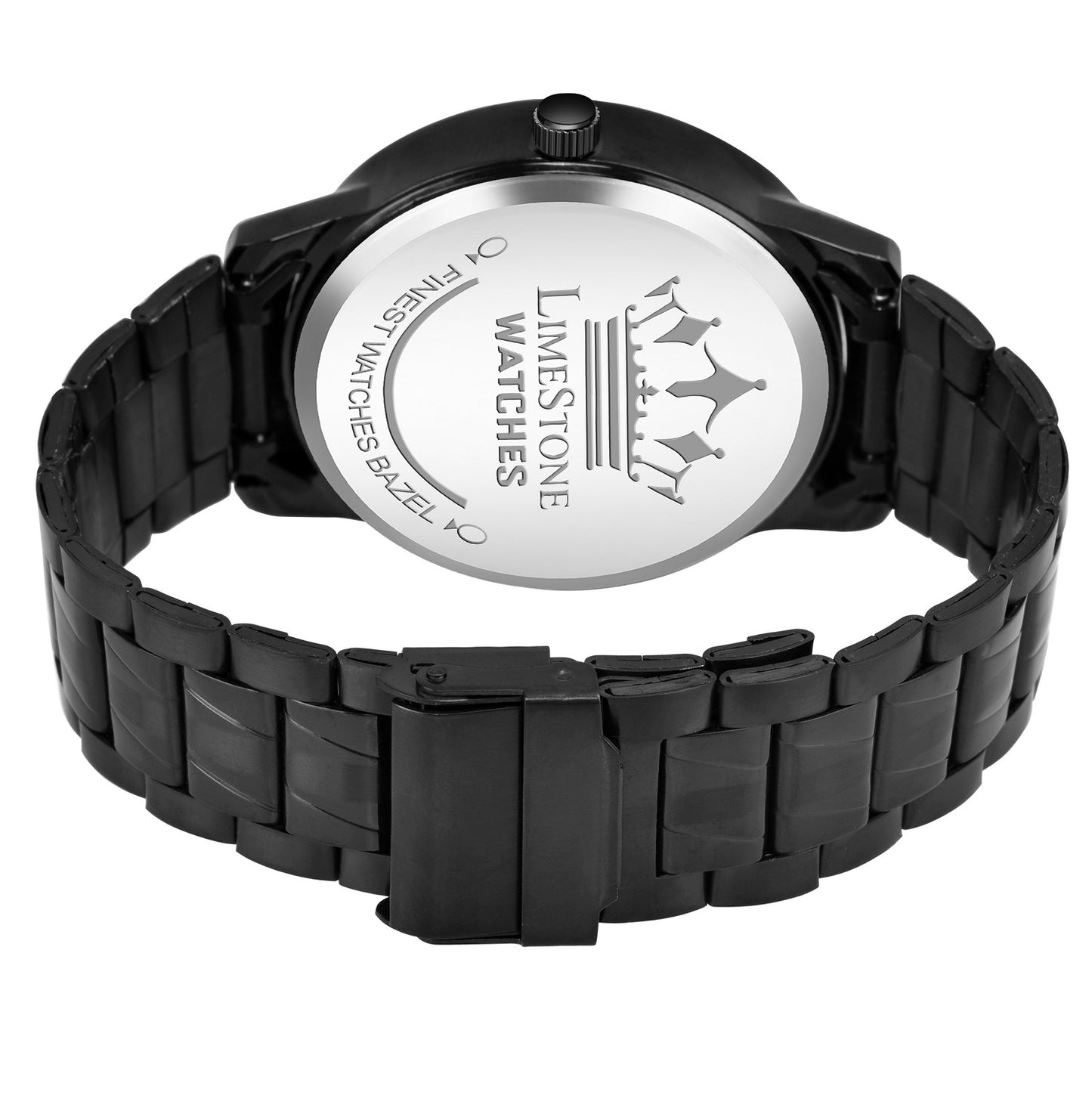 LIMESTONE All Black Day & Date Functioning Long Life Black Plated Chain HMTS Quartz Analog Watch - For Men (LS3049)