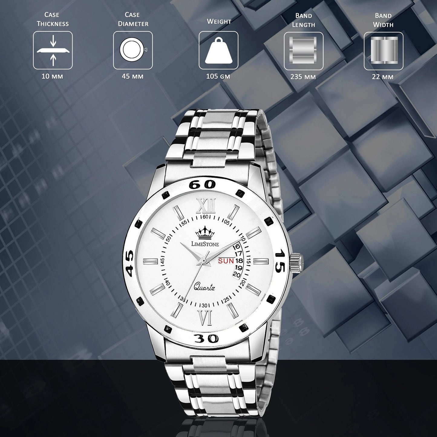 LIMESTONE Day and Date Function Steel Strap Quartz Analog Watch - For Men (LS2856)