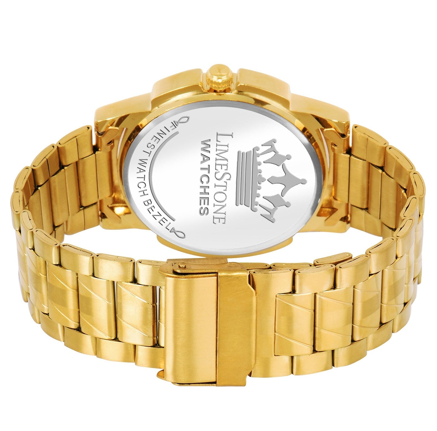 LIMESTONE Day & Date Original Gold Plated HMTS Adjsutable Bracelet Quartz Analog Watch - For Men (LS2893)