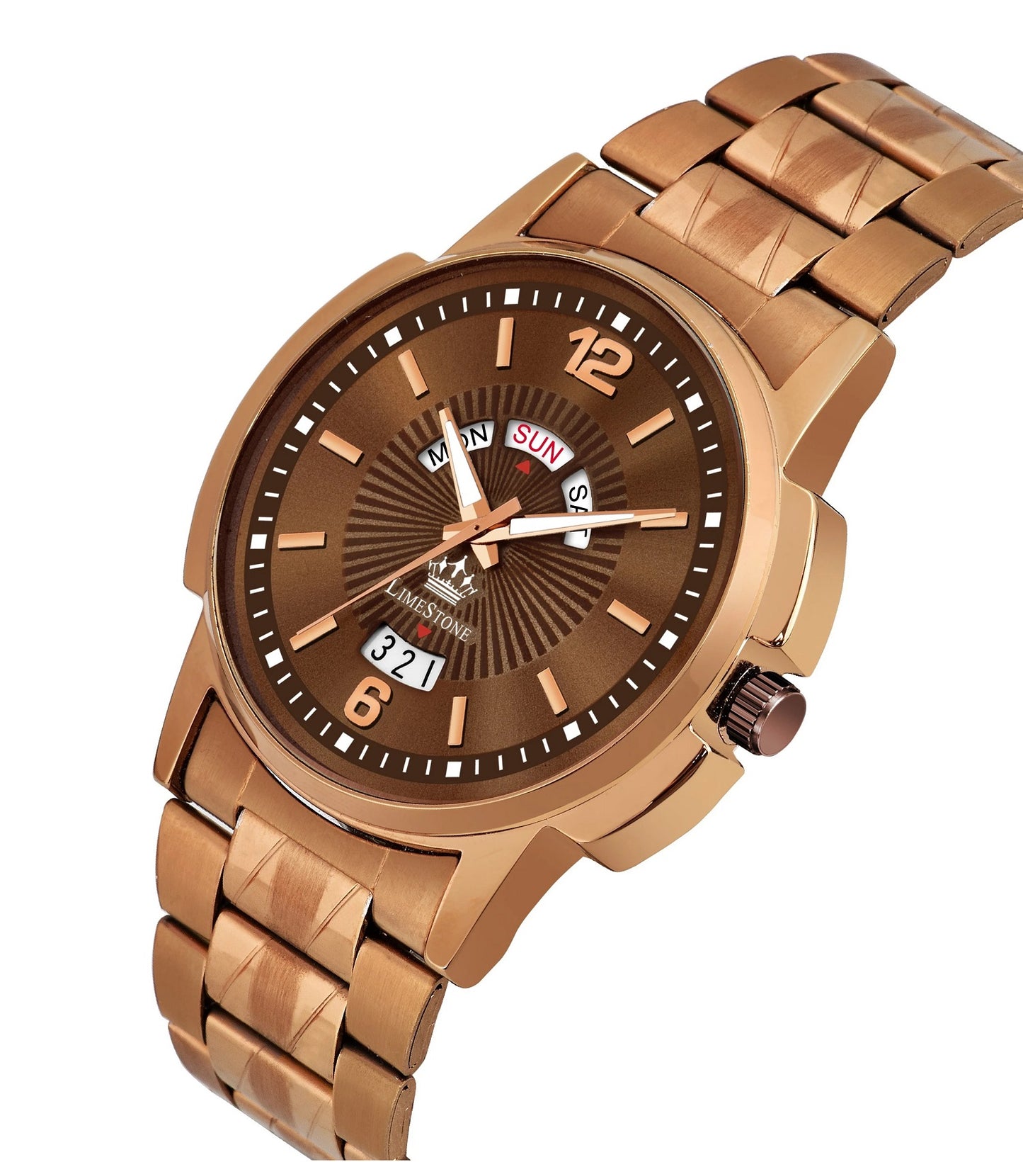 LIMESTONE Day & Date Functioning Original Copper Plated Brown Chain HMTS Quartz Analog Watch - For Men (LS3045)