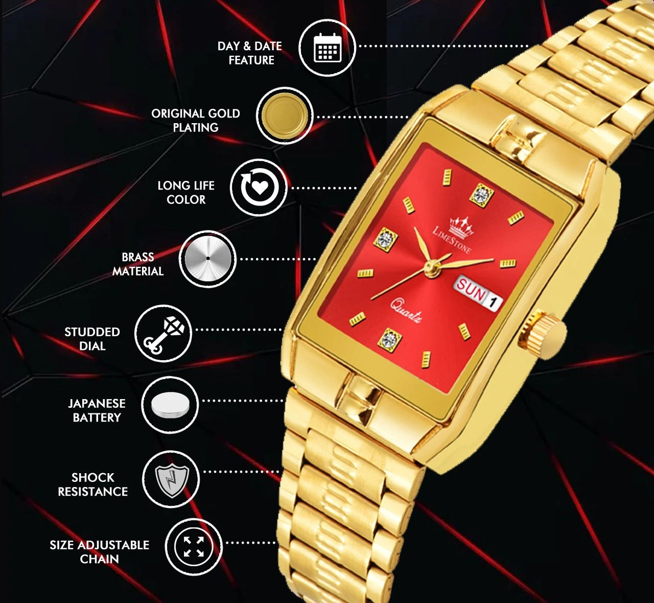LIMESTONE Day & Date Functioning Original Gold Plated HMTS Quartz Analog Watch - For Men (LS3051)